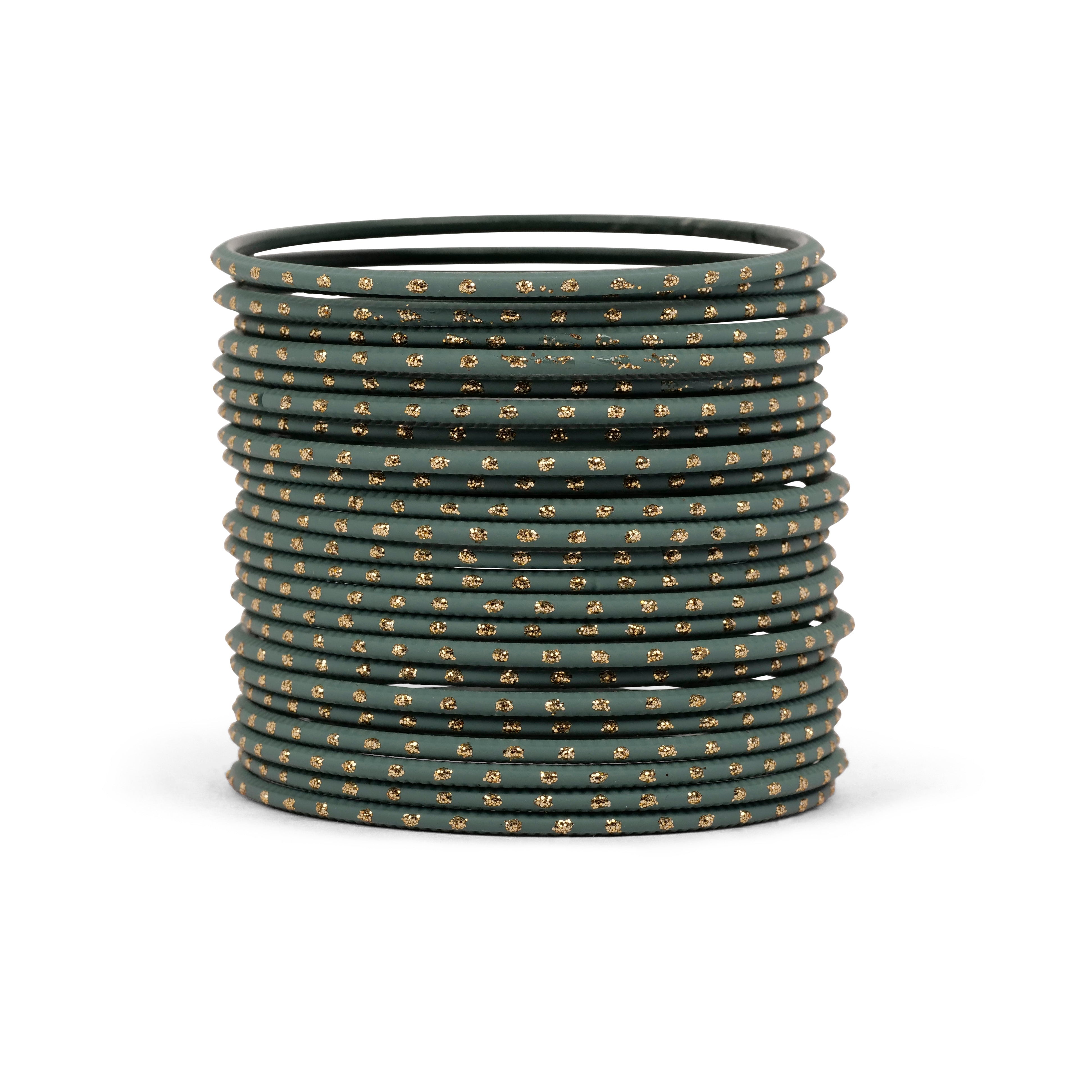 Seaweed Green Gold Dot Bangles