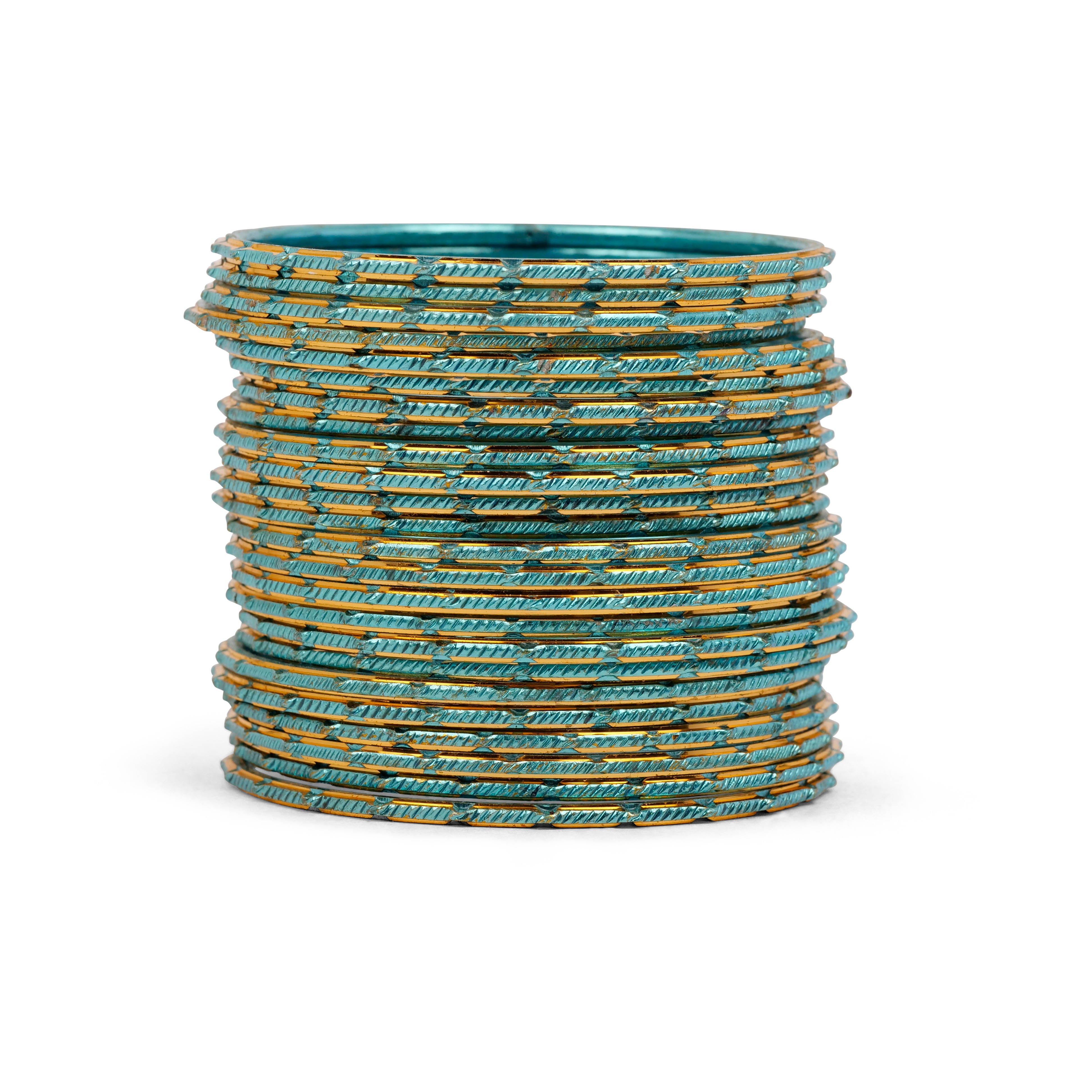 Gold Edge Bangles in Light Blue