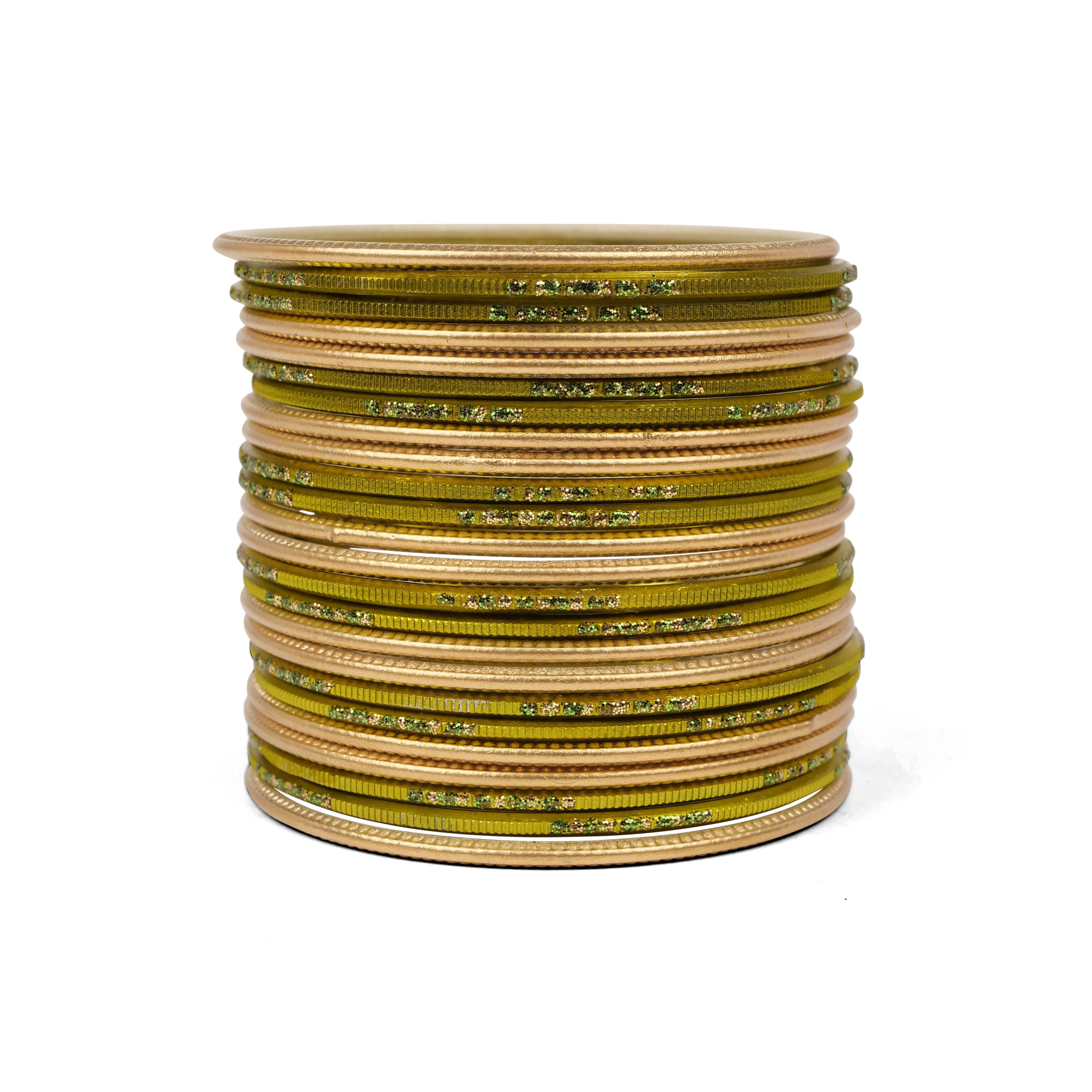 Mehndi Green and Gold Bangle Stack