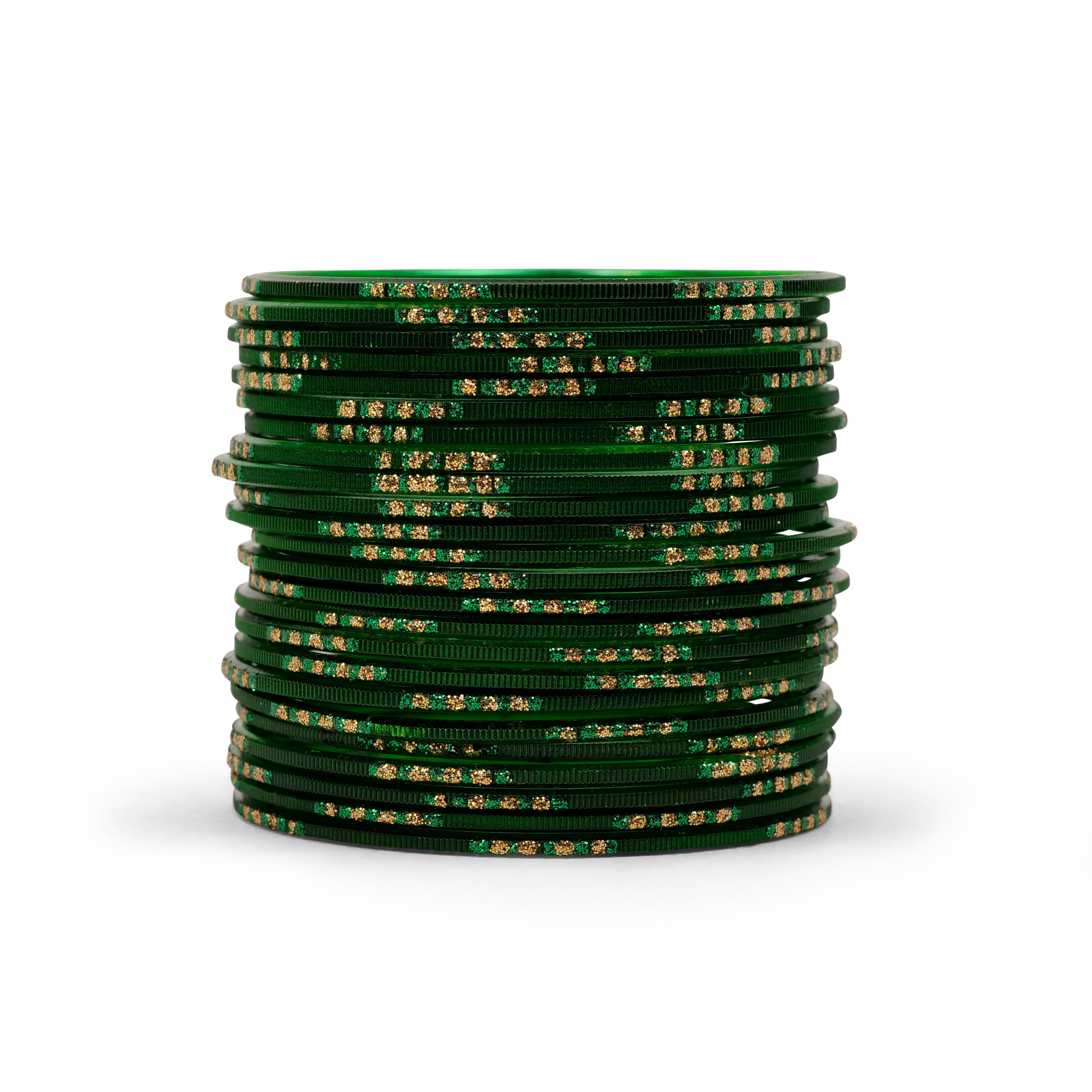 Emerald Glitter Etched Bangles