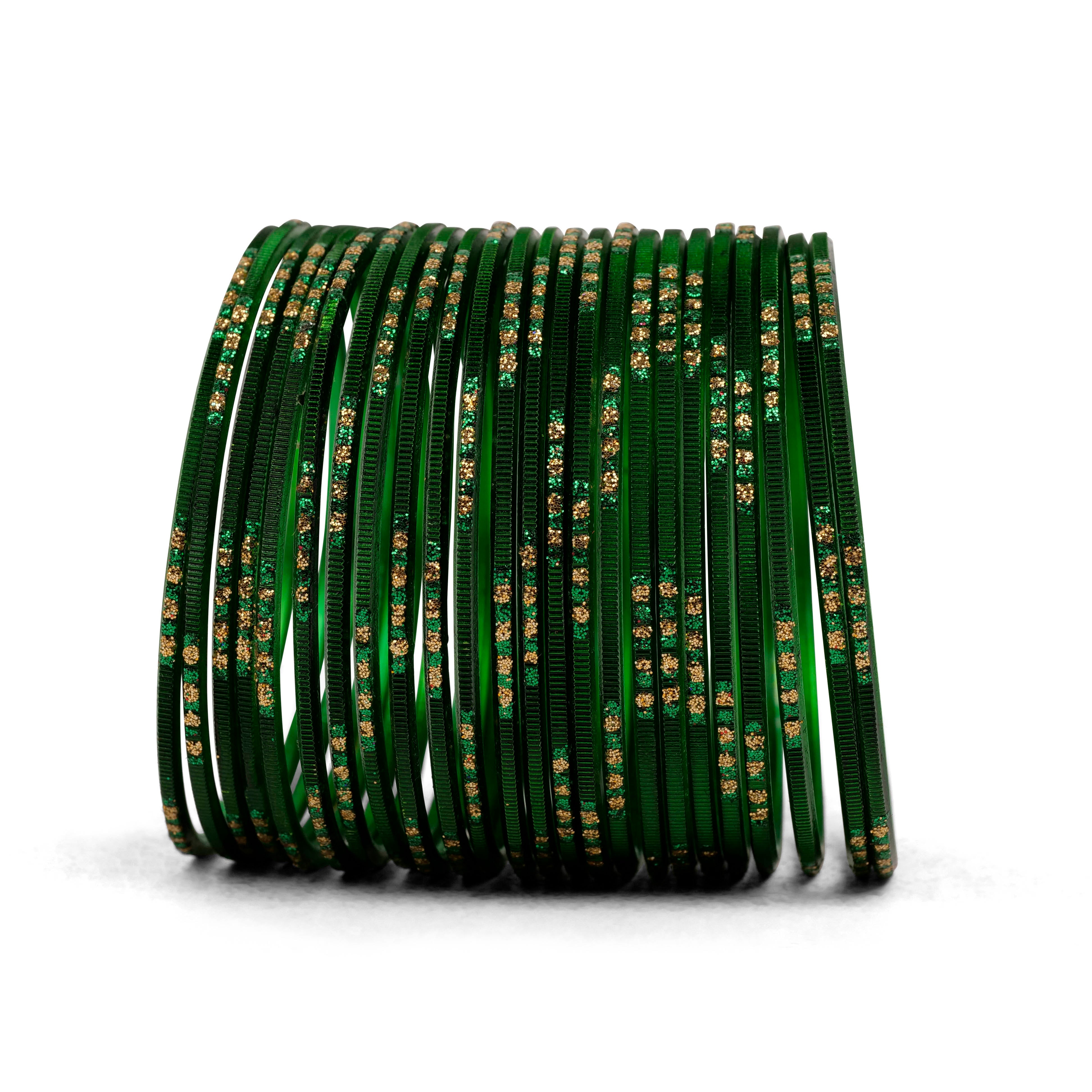 Emerald Glitter Etched Bangles