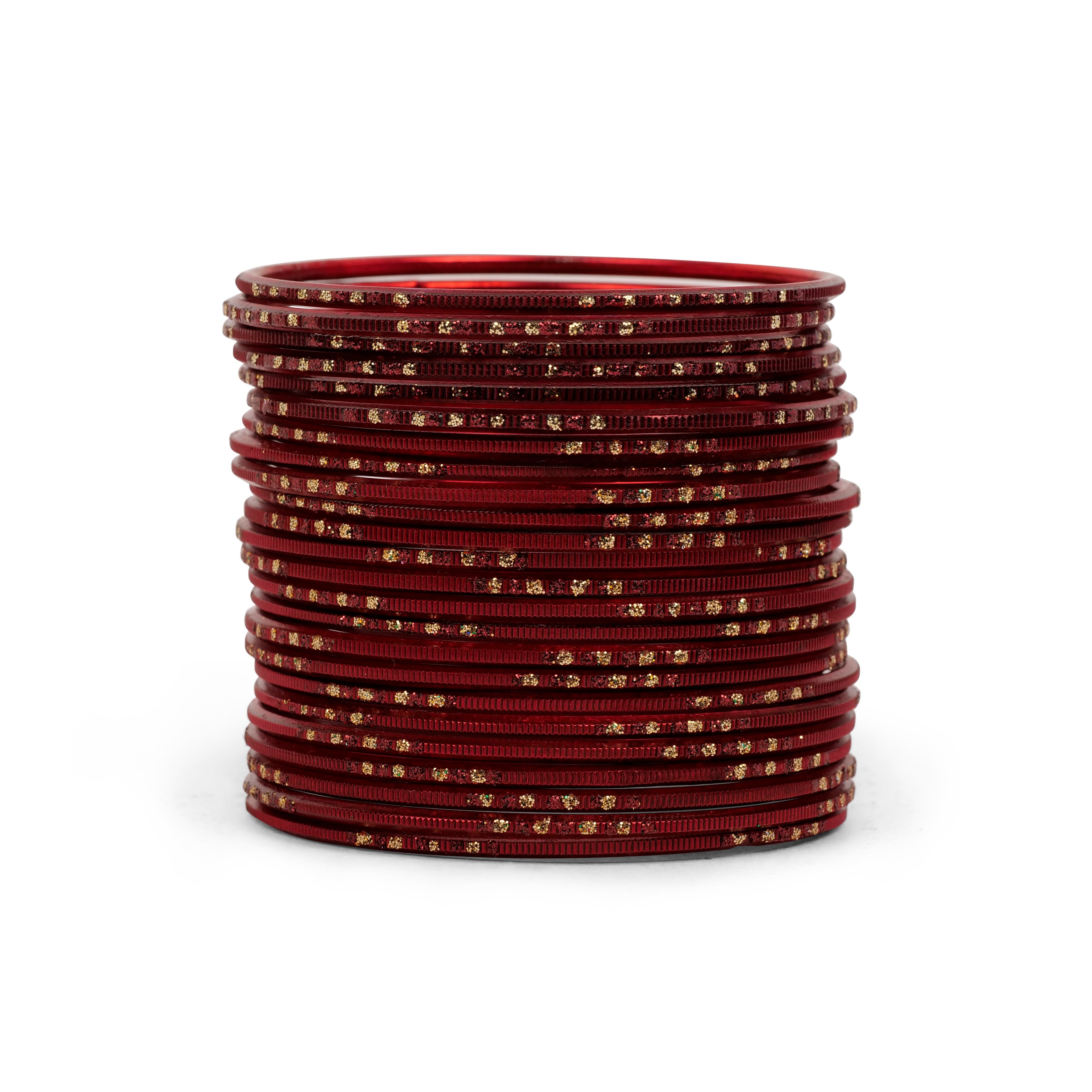 Maroon Glitter Etched Bangles