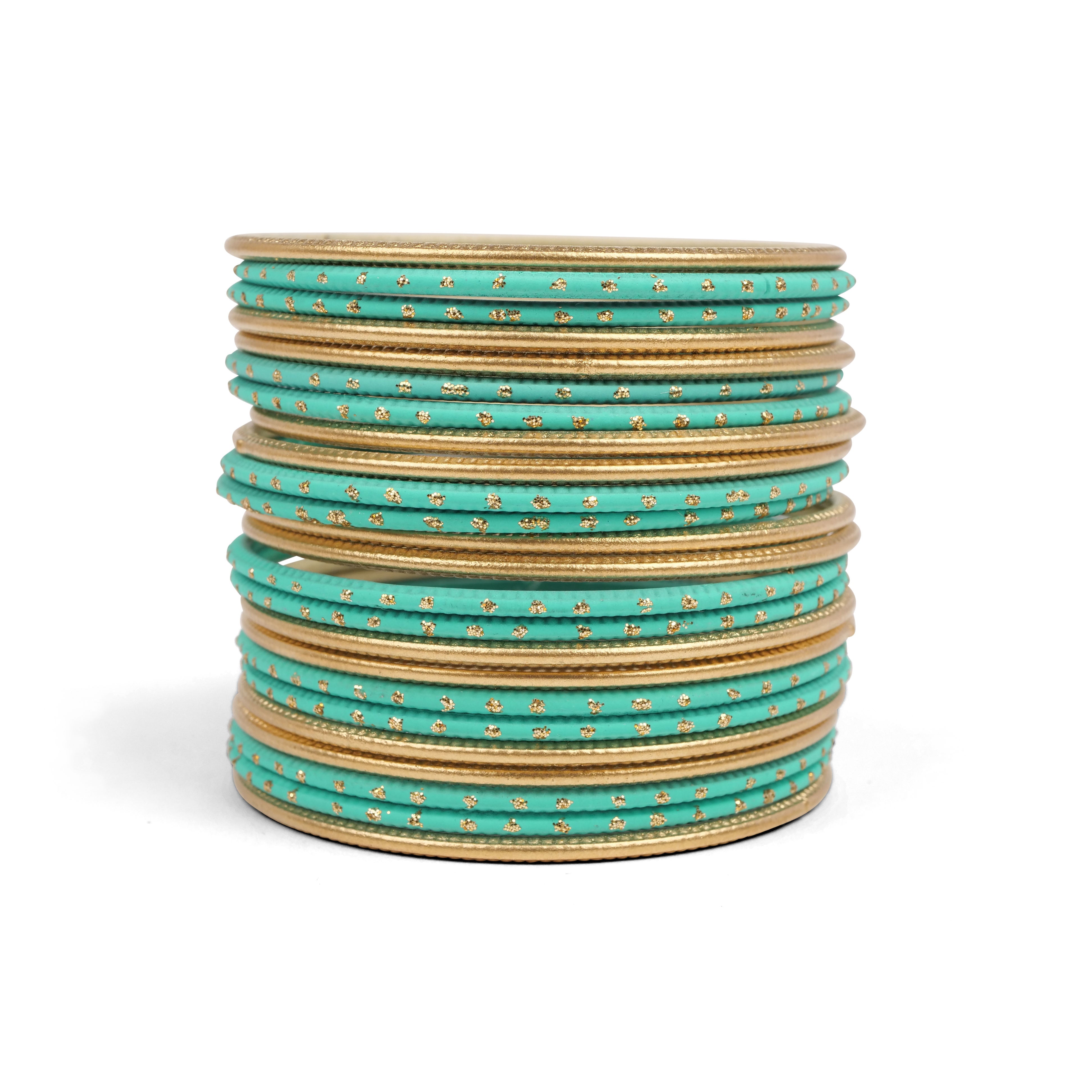Ocean Teal and Gold Bangle Stack