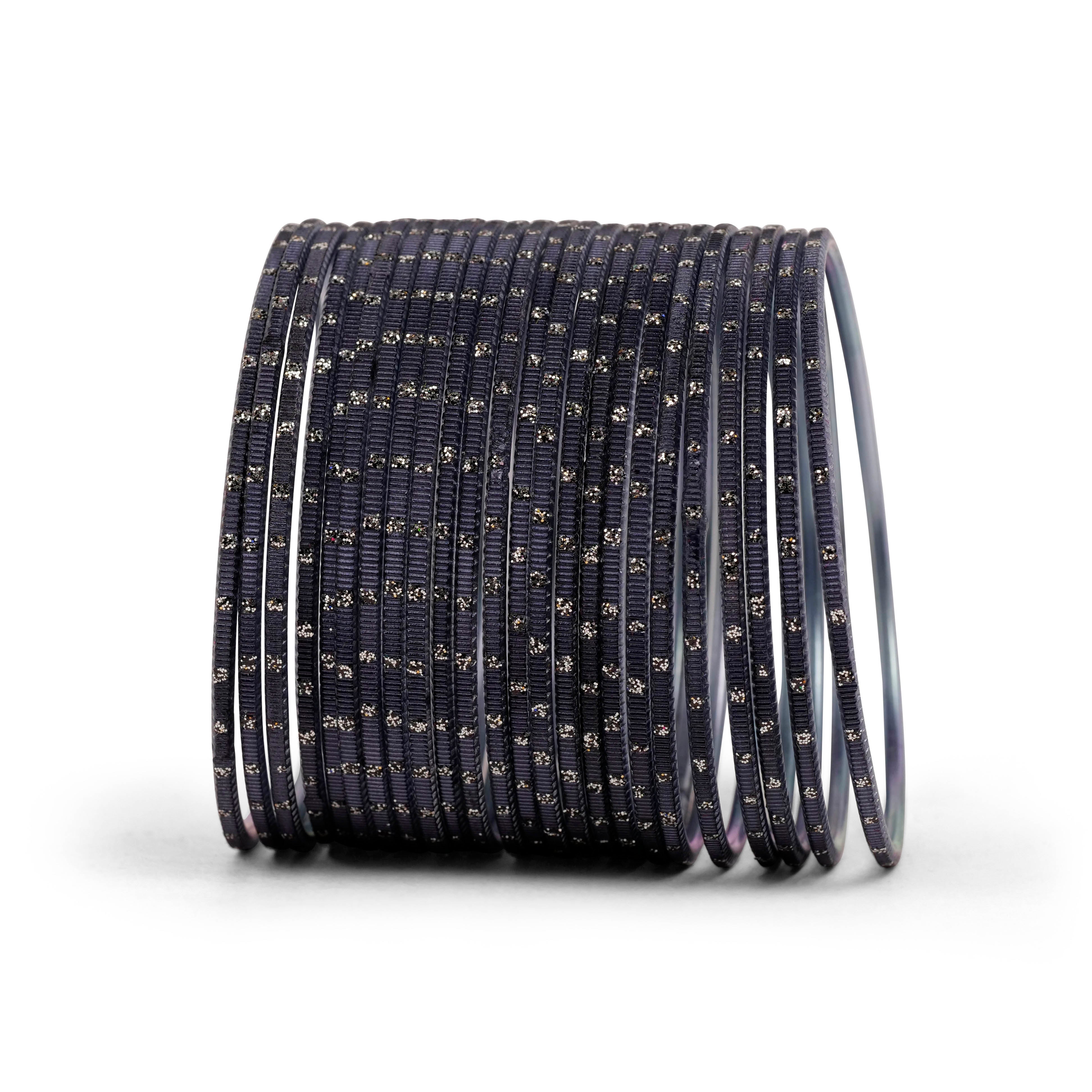 Grey Diamond Cut Glitter Bangles