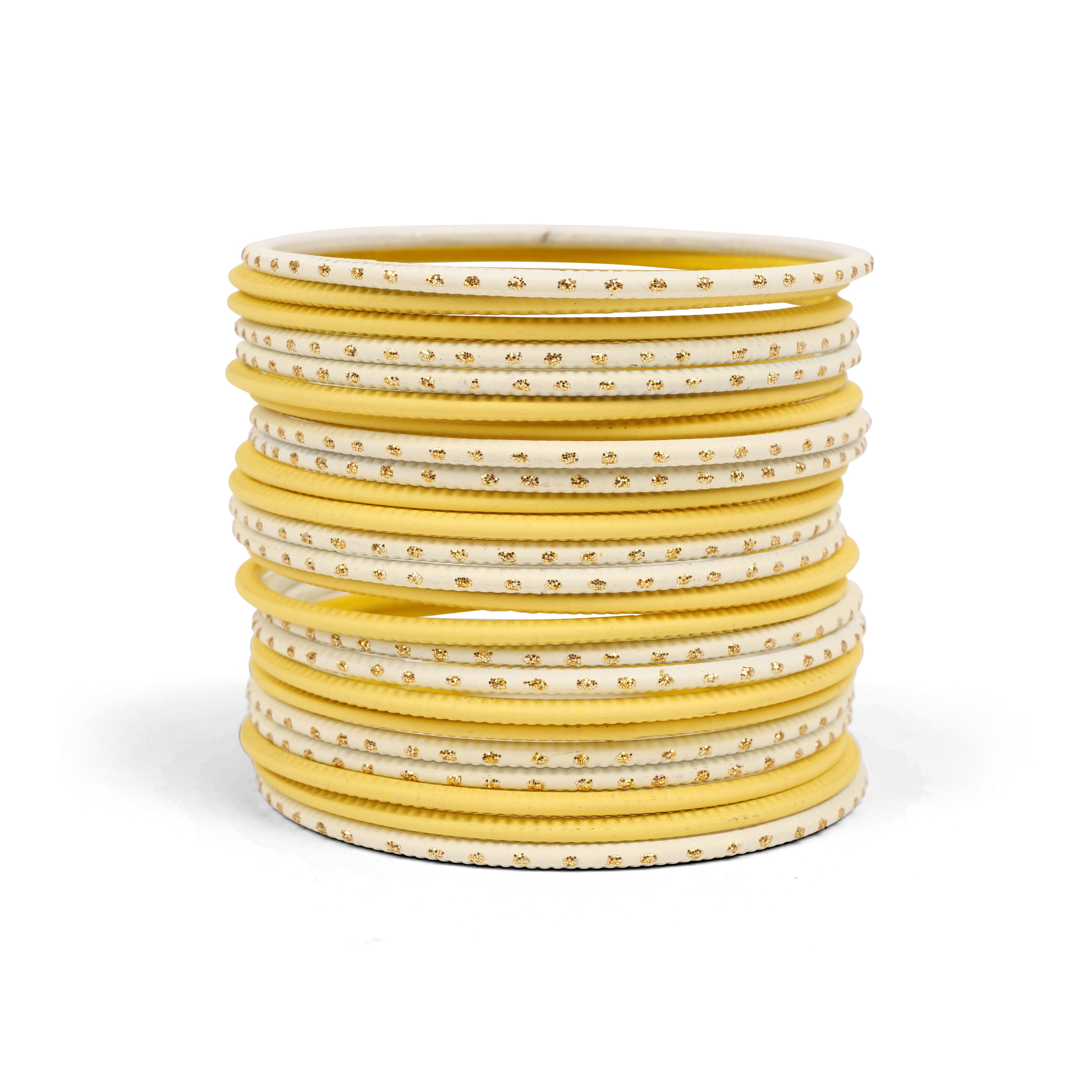 Sherbet Lemon Yellow and Cream Bangle Stack