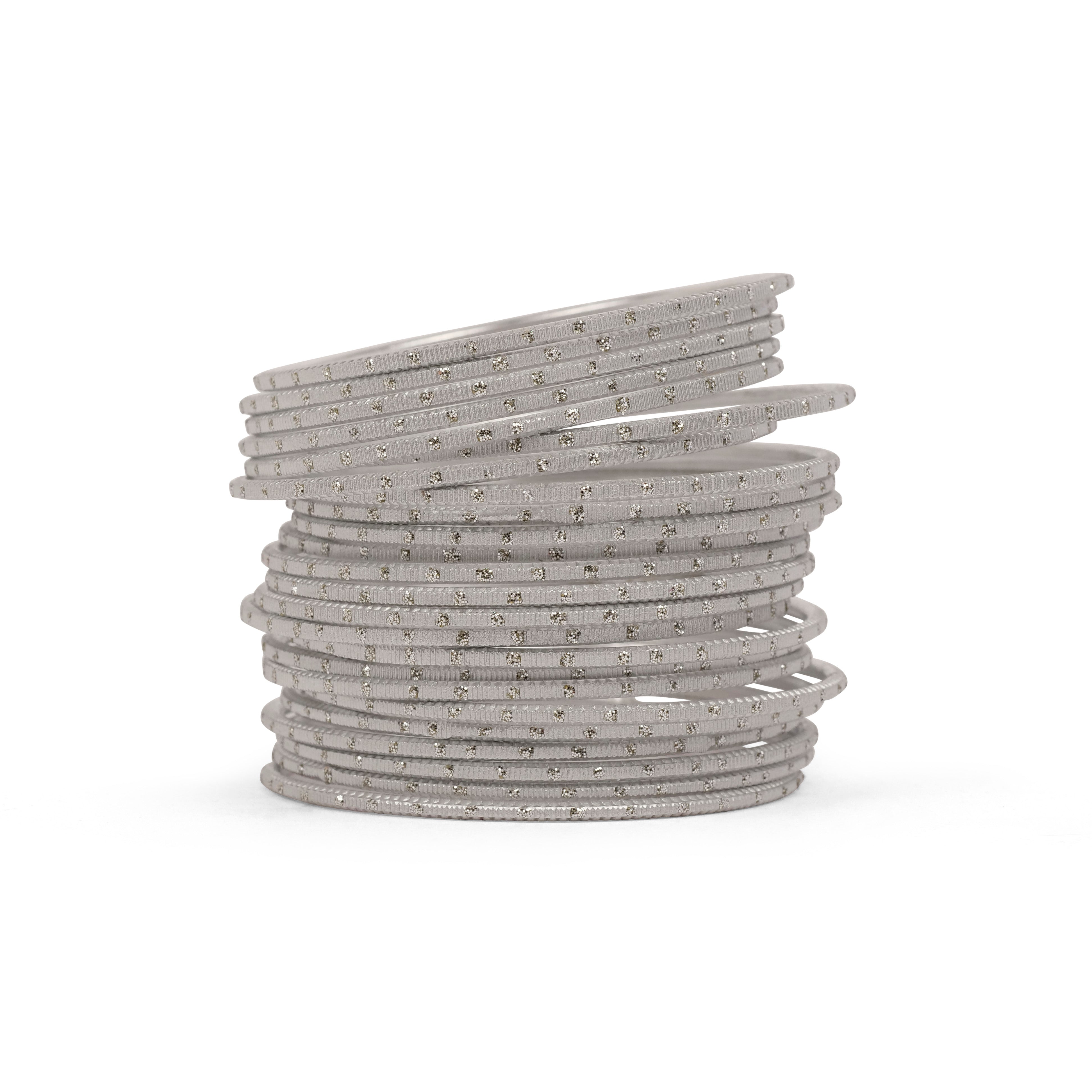 Silver Diamond Cut Glitter Bangles