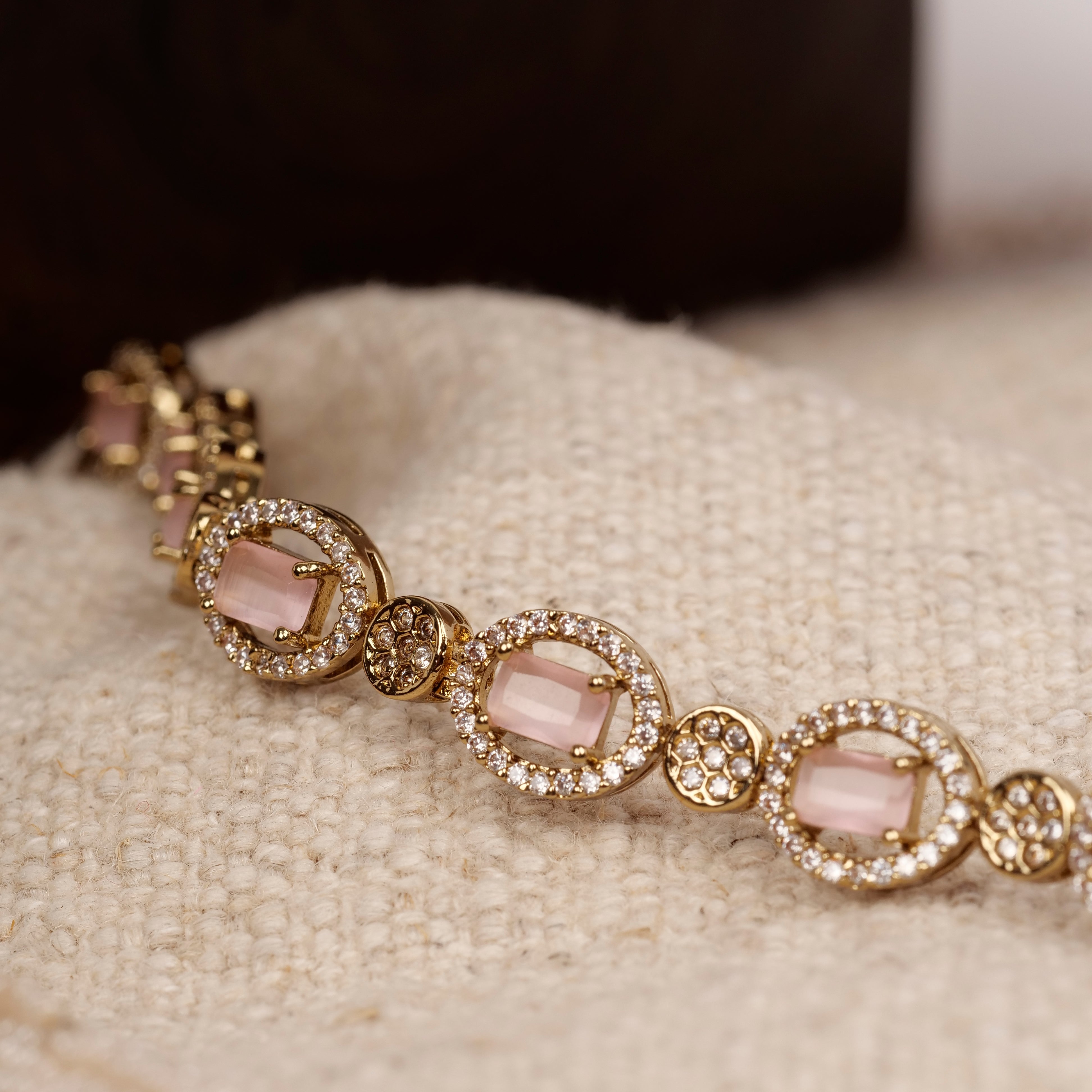 Pink Halo Cubic Zirconia Bracelet
