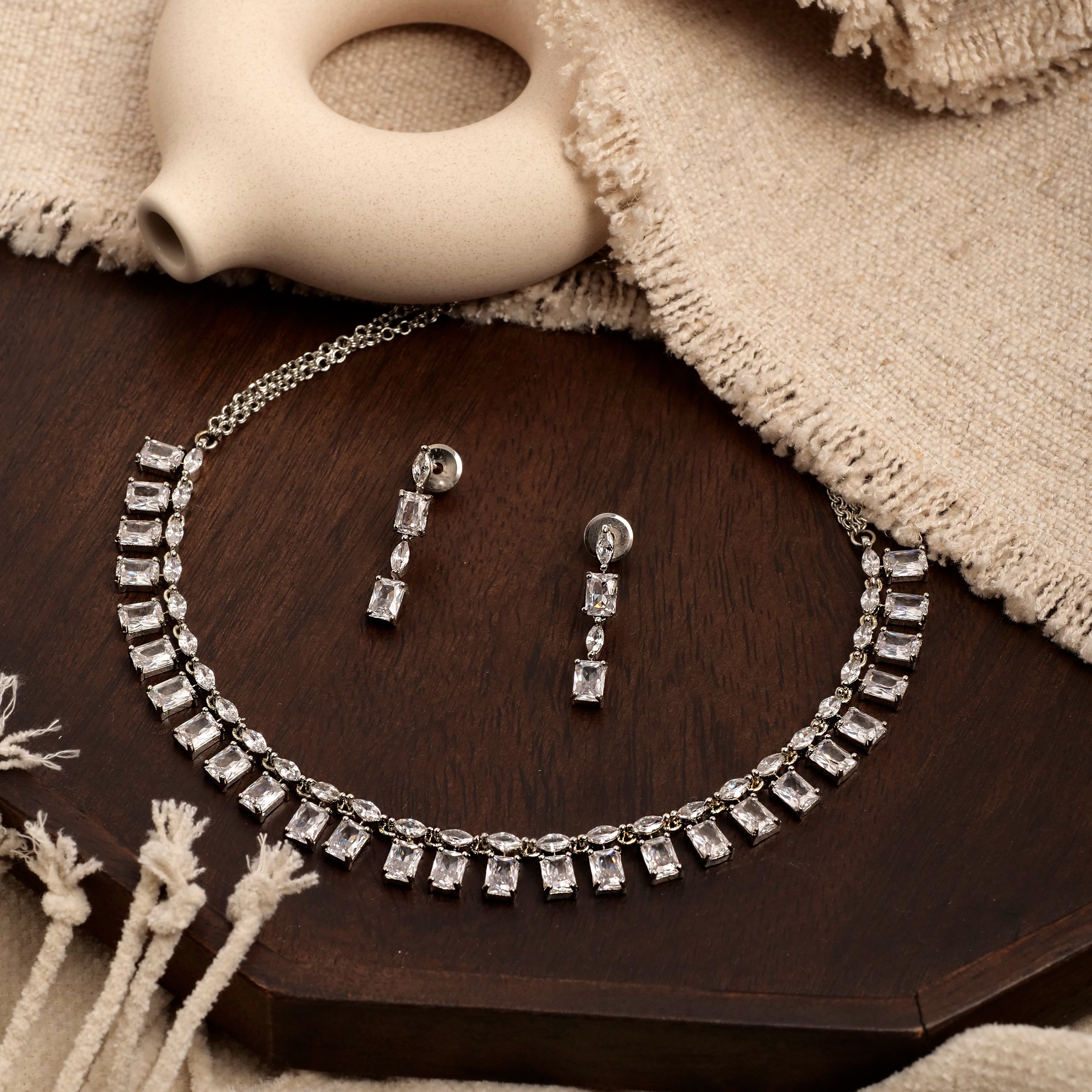 Chic Cubic Zirconia Necklace Set in Rhodium