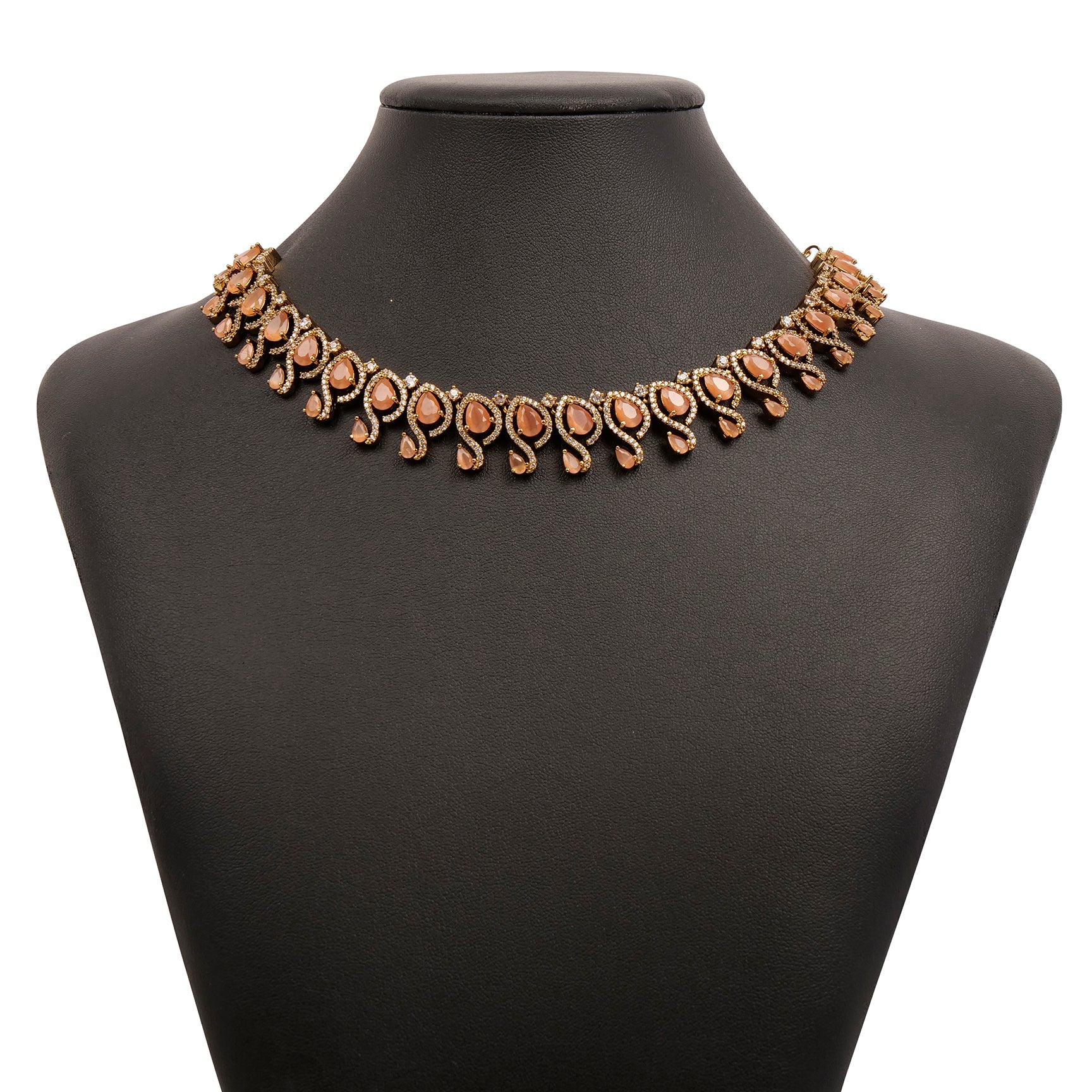 Teardrop Cubic Zirconia Necklace Set in Peach