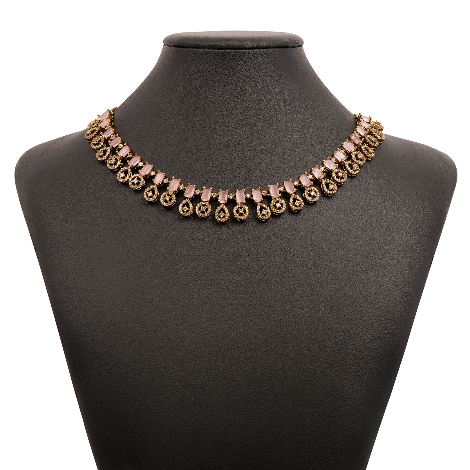 Light Pink Elegant Cubic Zirconia Necklace Set