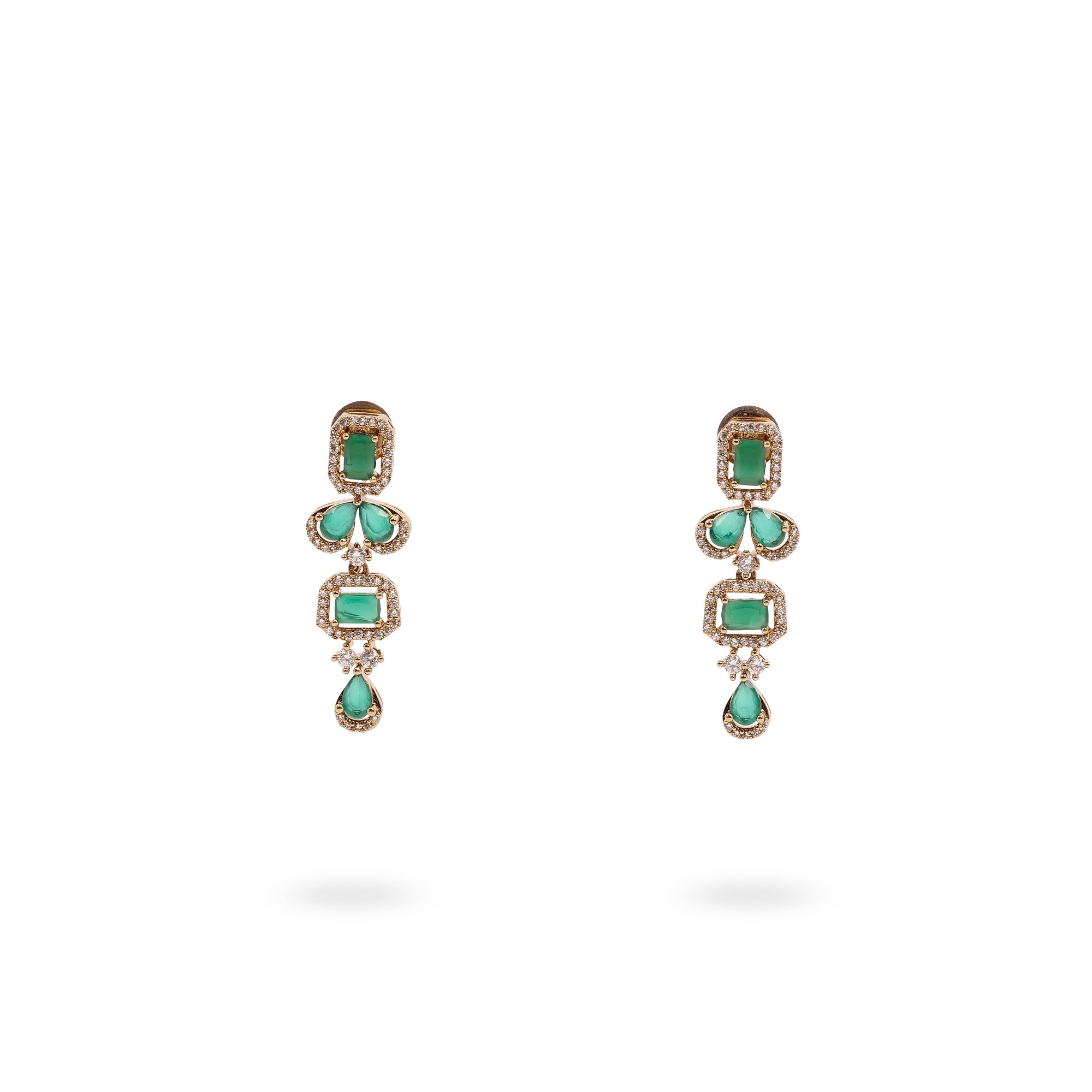Square Halo Cubic Zirconia Necklace Set in Green