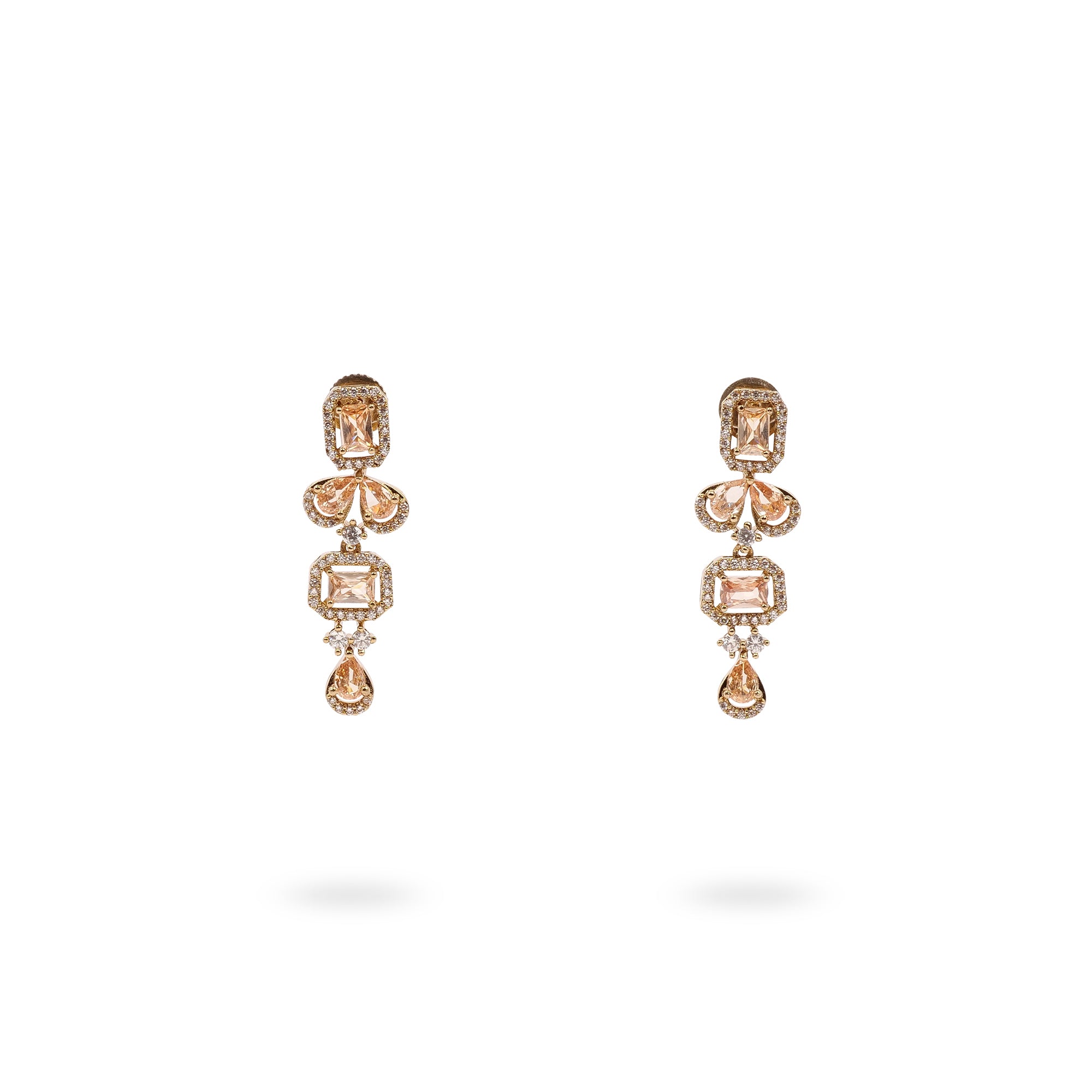 Square Halo Cubic Zirconia Necklace Set in Light Topaz