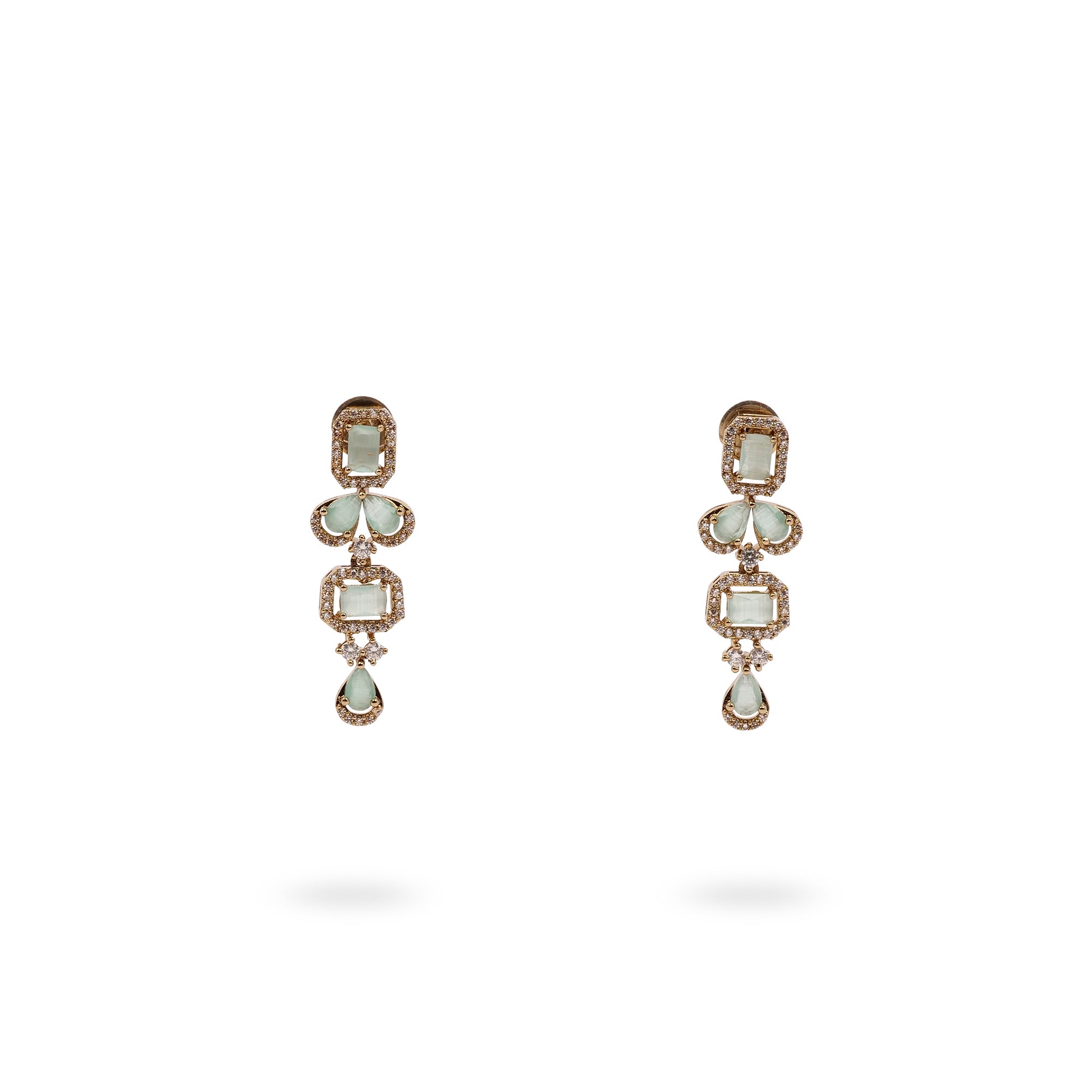 Square Halo Cubic Zirconia Necklace Set in Mint