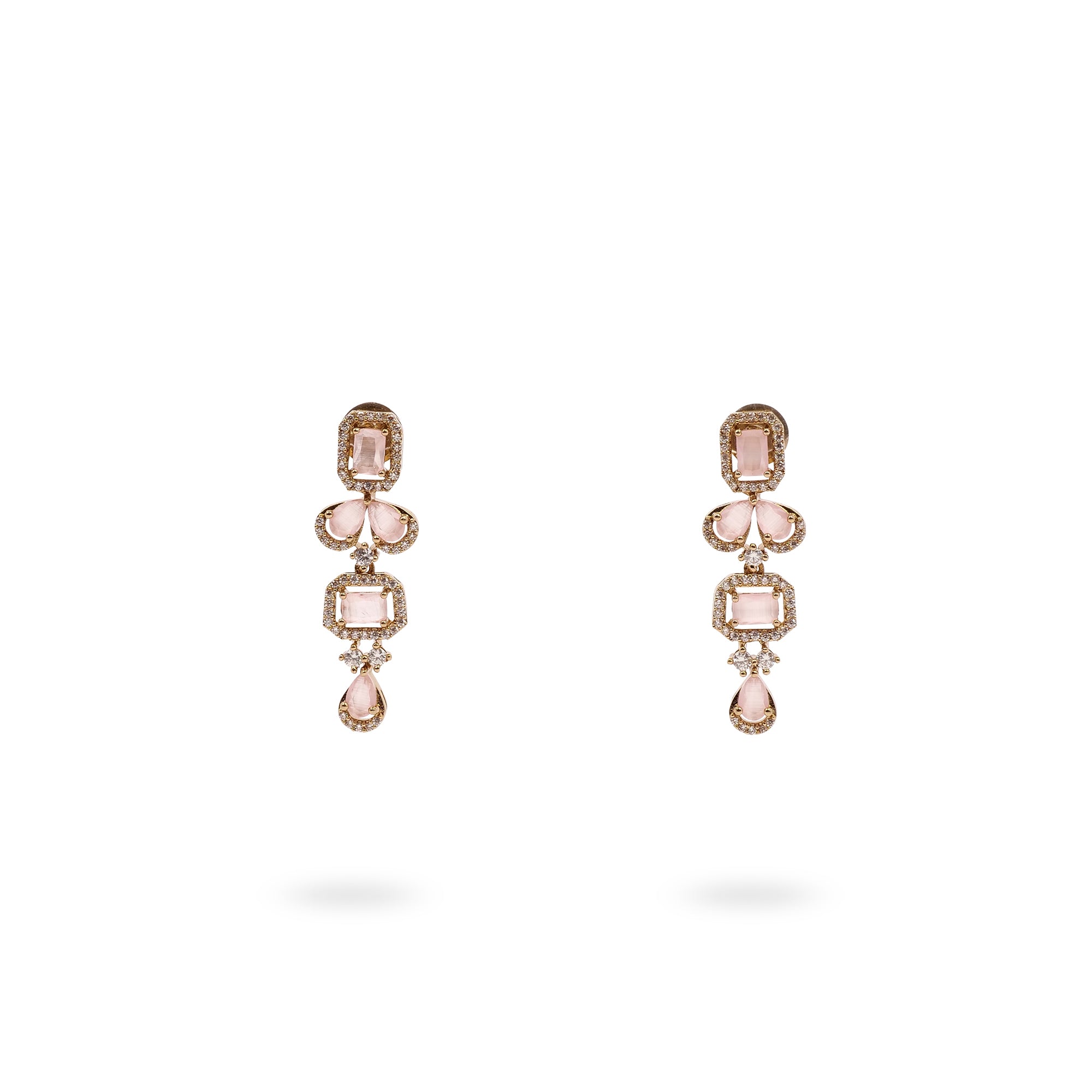 Square Halo Cubic Zirconia Necklace Set in Pink