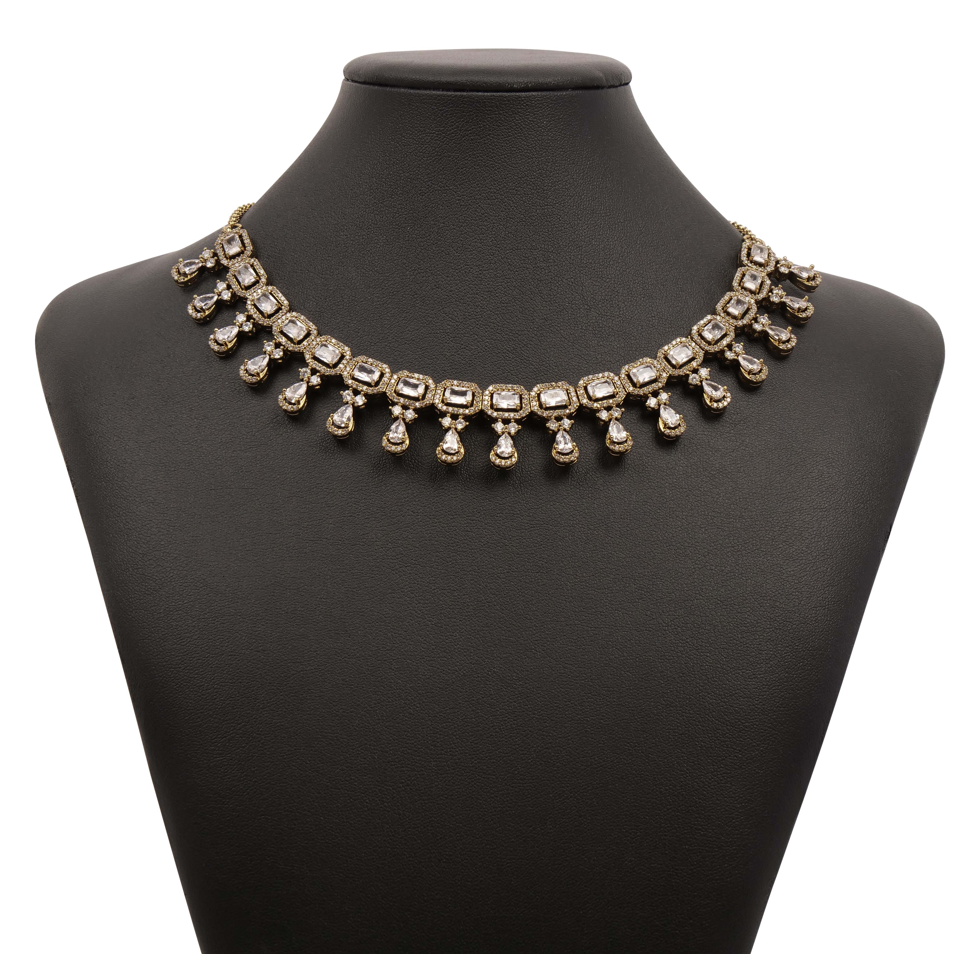 Square Halo Cubic Zirconia Necklace Set in White