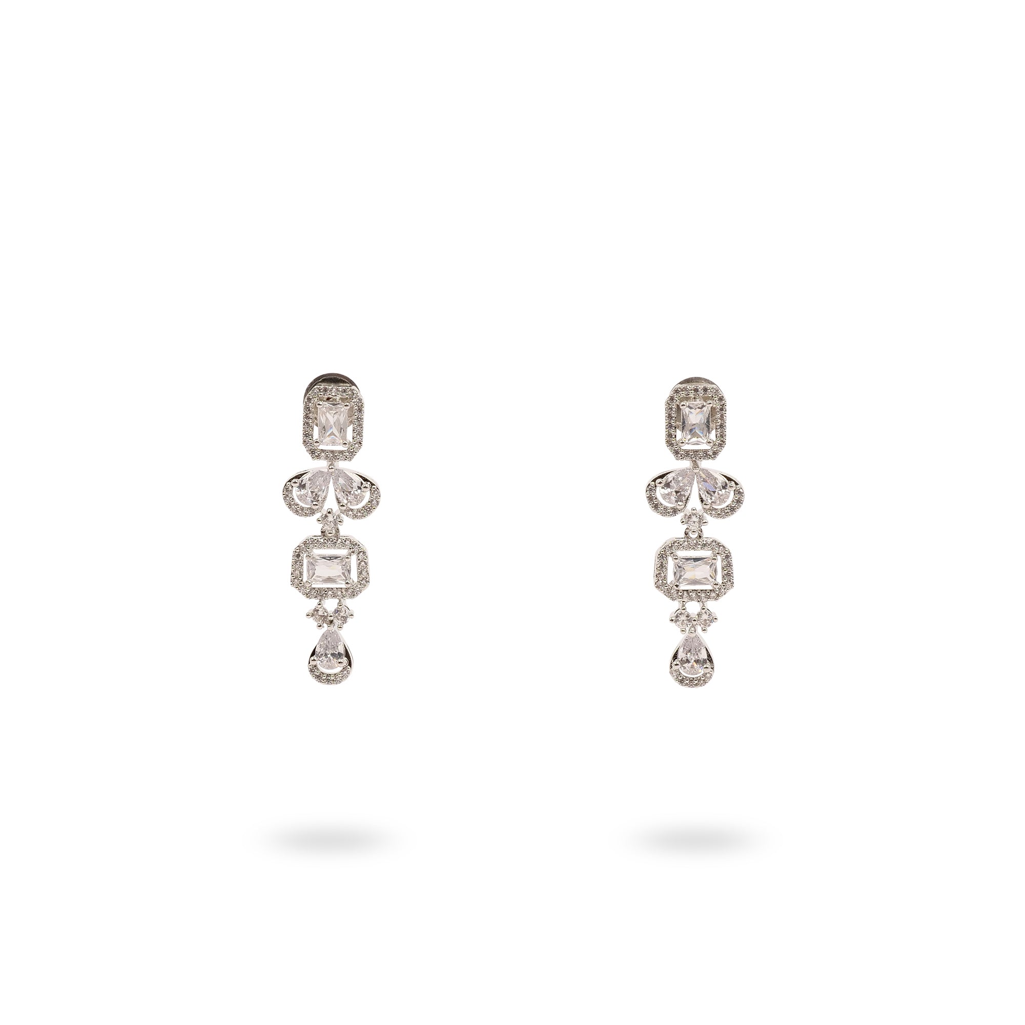 Square Halo Cubic Zirconia Necklace Set in Rhodium