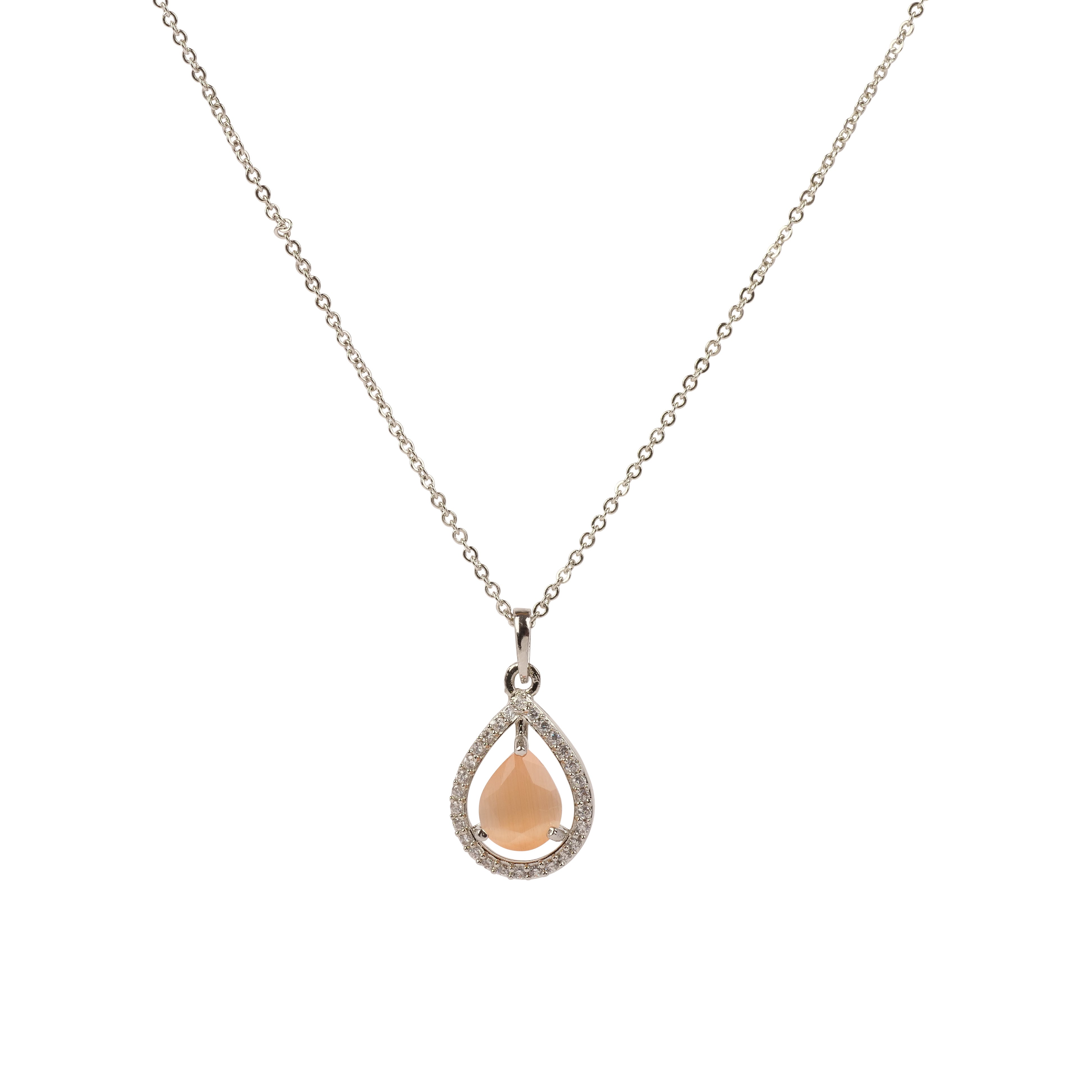 Erin Cubic Zirconia Teardrop Pendant Set in Light Topaz and Rhodium