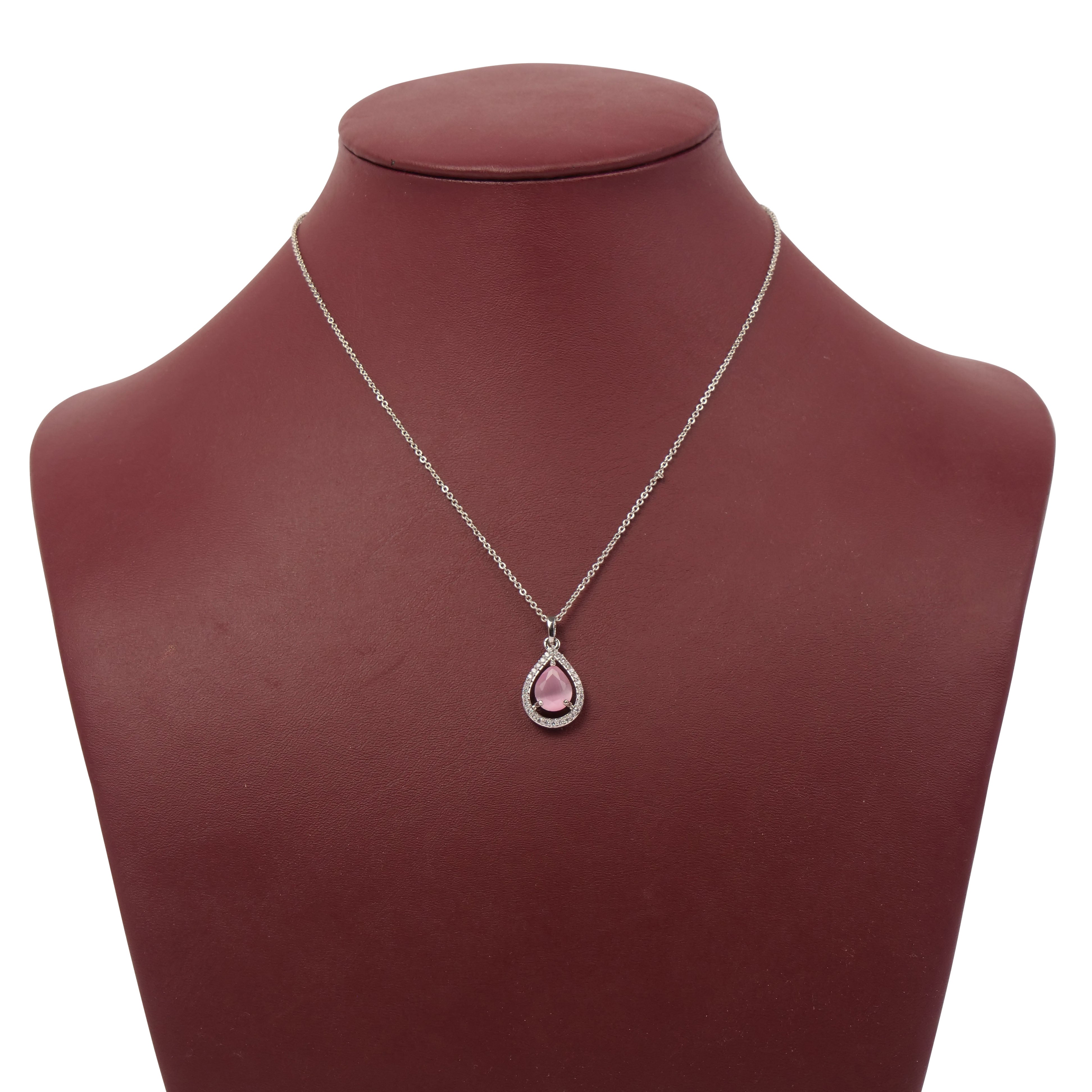 Erin Cubic Zirconia Teardrop Pendant Set in Light Pink and Rhodium