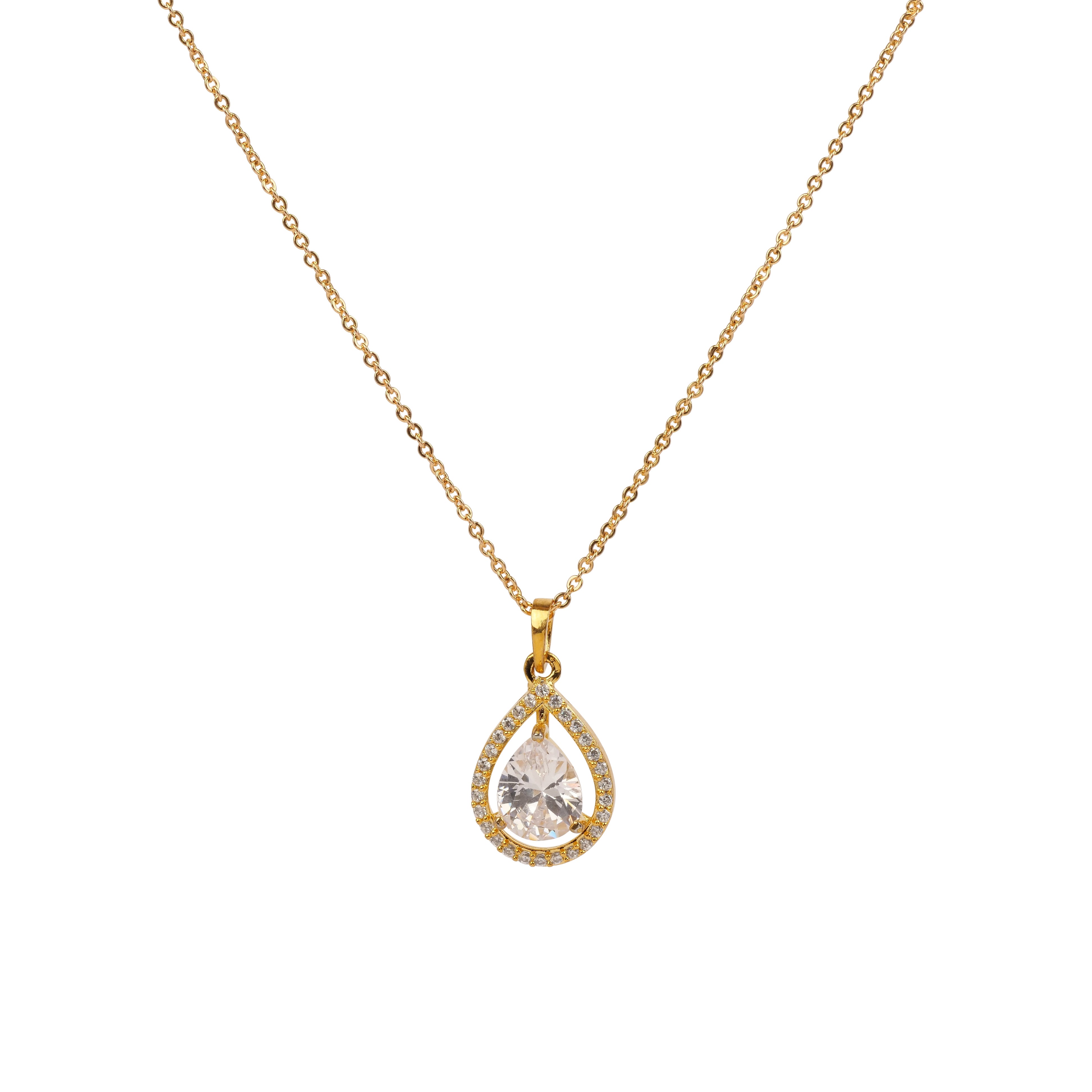 Erin Cubic Zirconia Teardrop Pendant Set in White