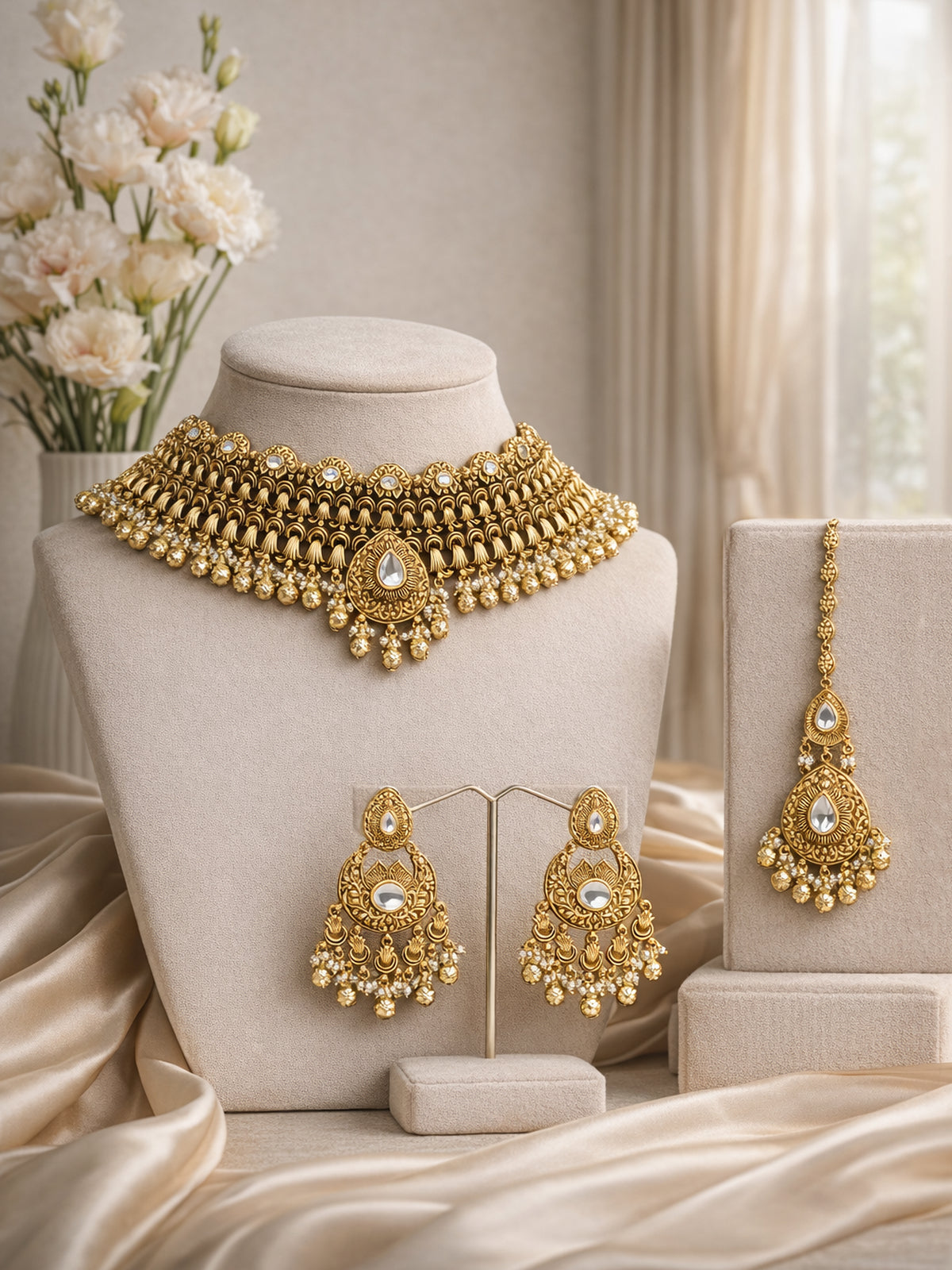 Chandrika Kundan Bridal Necklace Set in White
