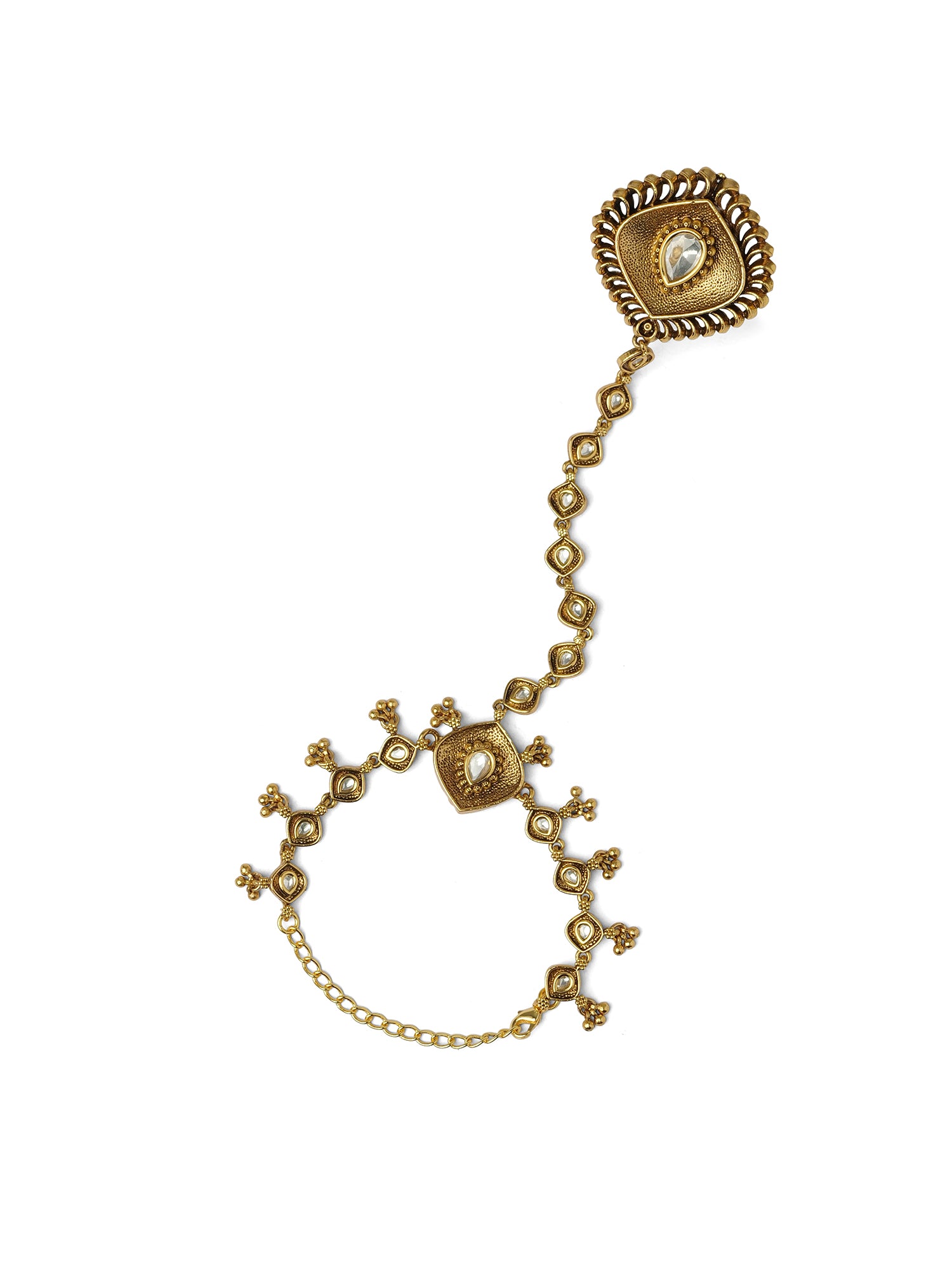 Charu Kundan Hand Chain in White