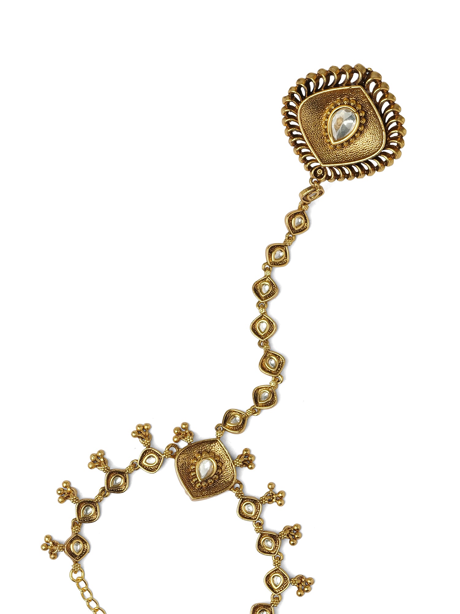 Charu Kundan Hand Chain in White
