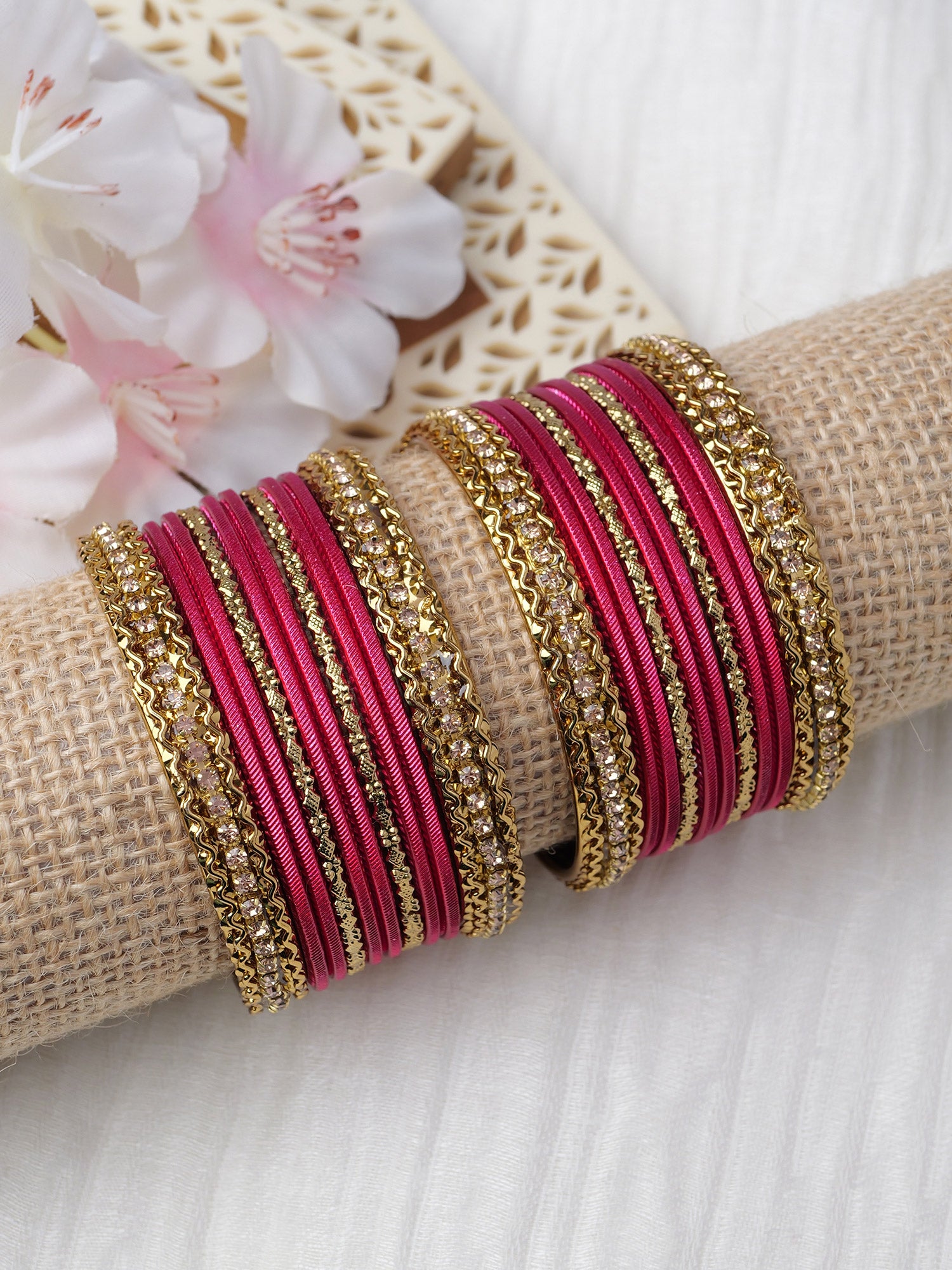 Children's Two-Hand Bangle Set in Hot Pink