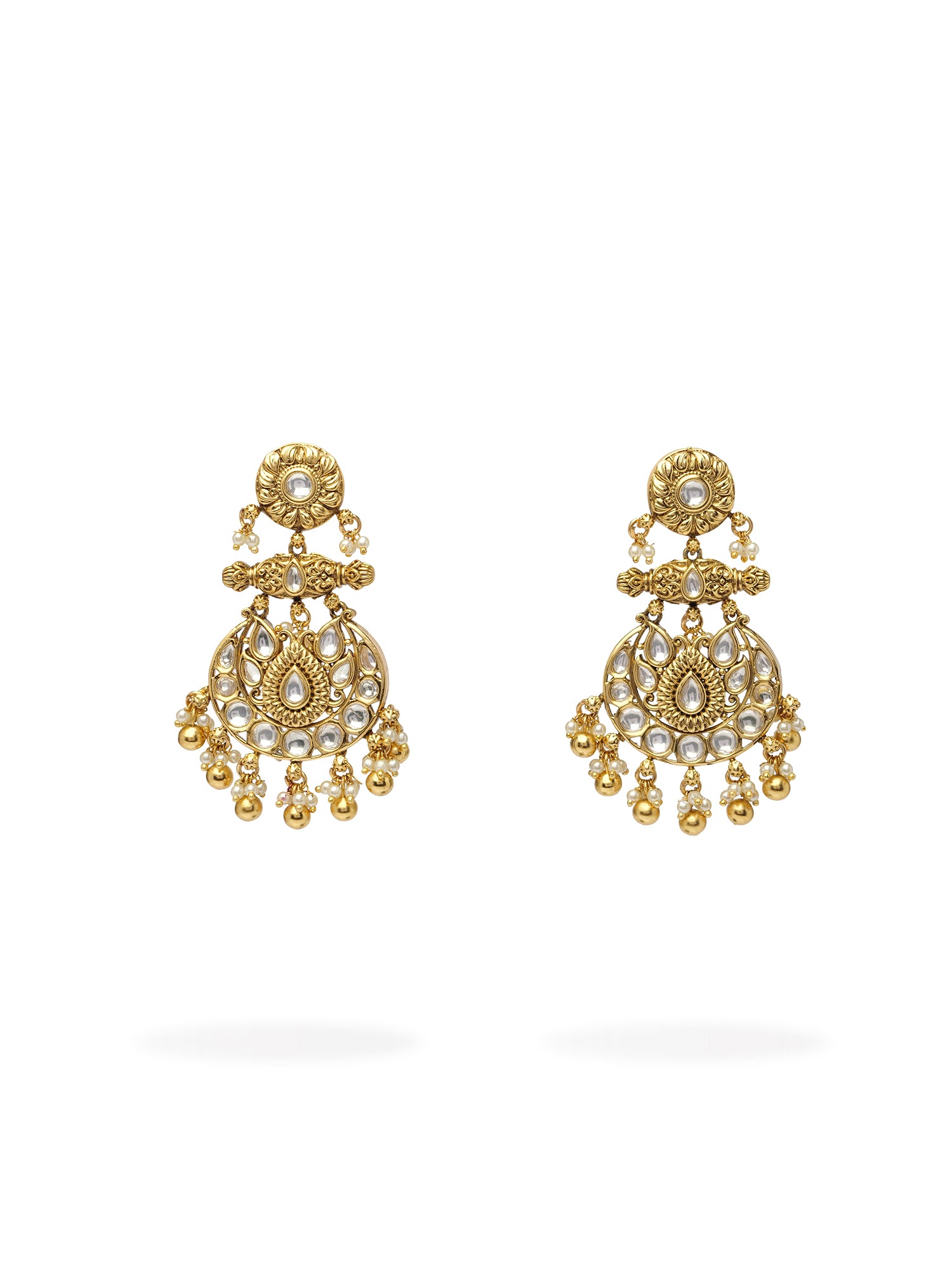 Chitra Long Kundan Earrings in White