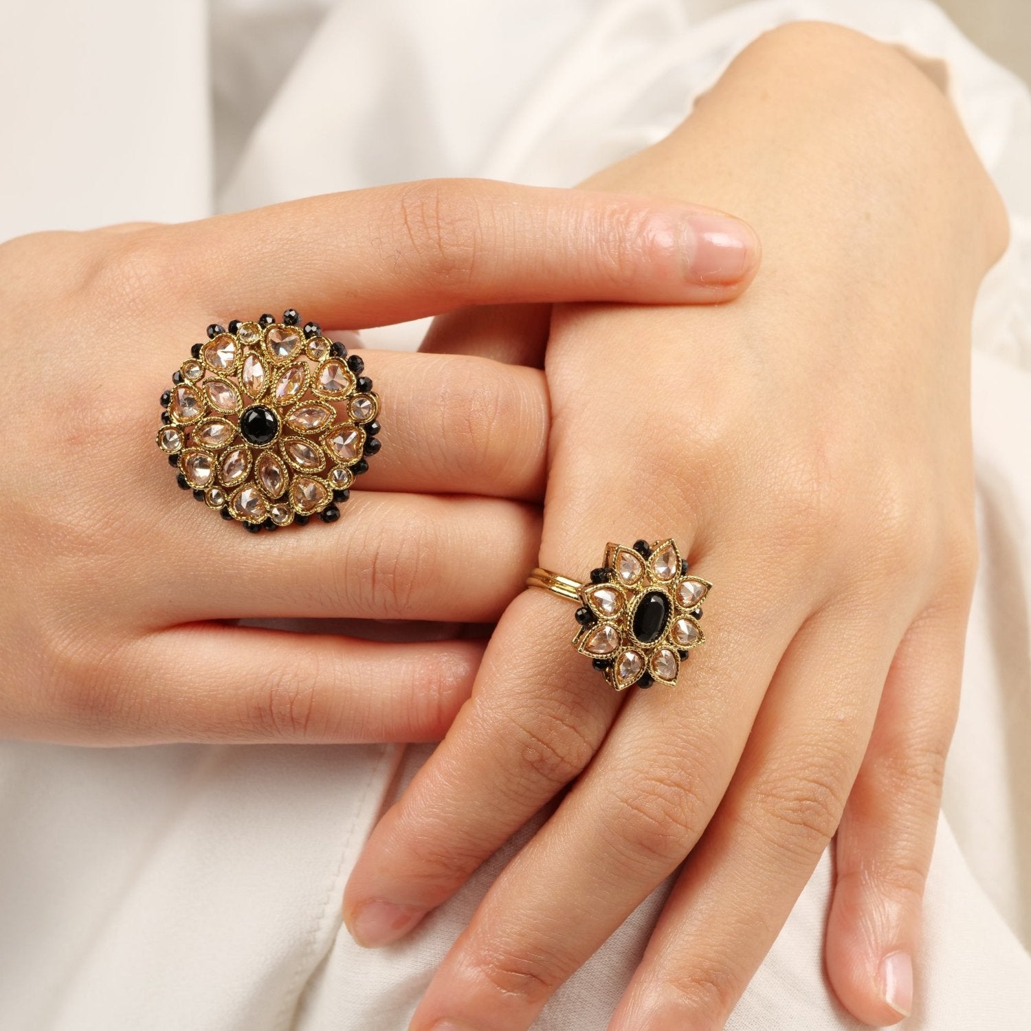 Classic Floral Oversized Ring in Black