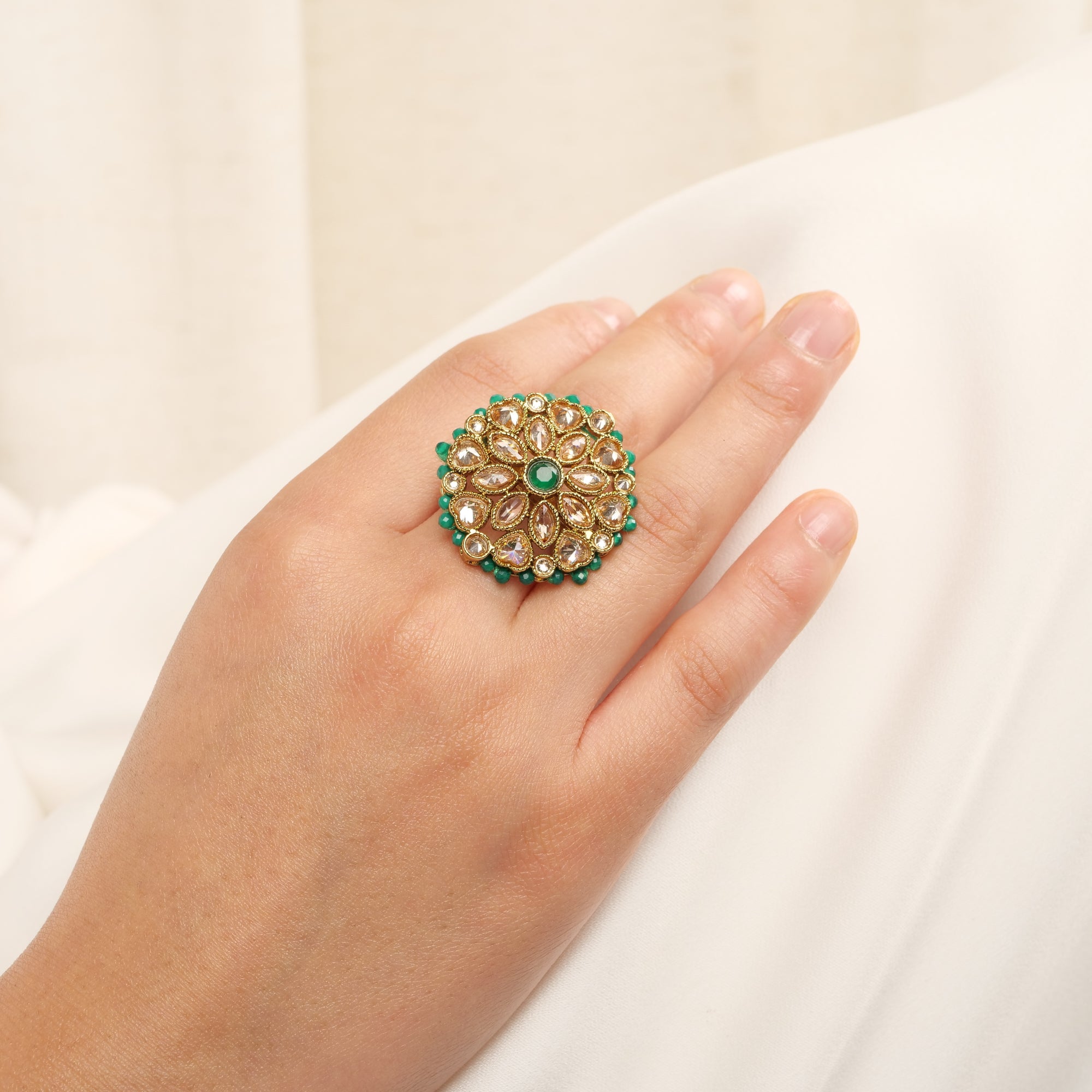 Classic Floral Oversized Ring in Green