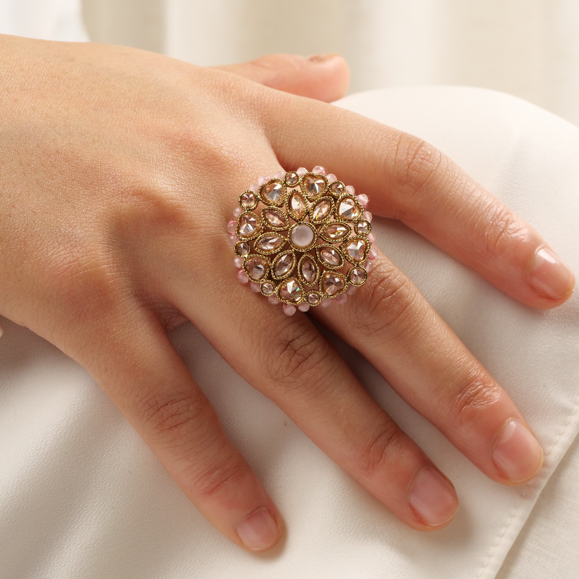 Classic Floral Oversized Ring in Light Pink