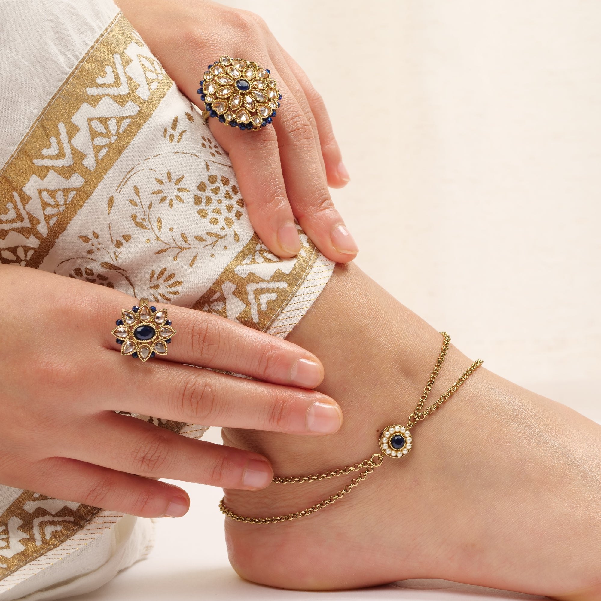 Classic Floral Oversized Ring in Navy