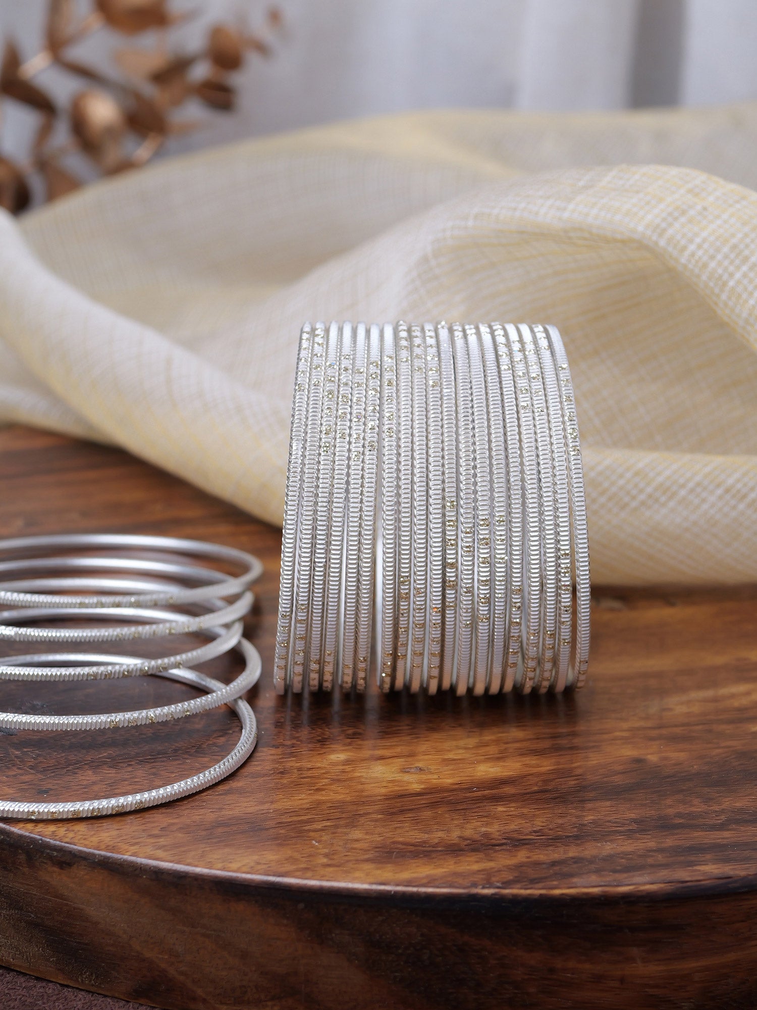 Cream Glitter Etched Bangles