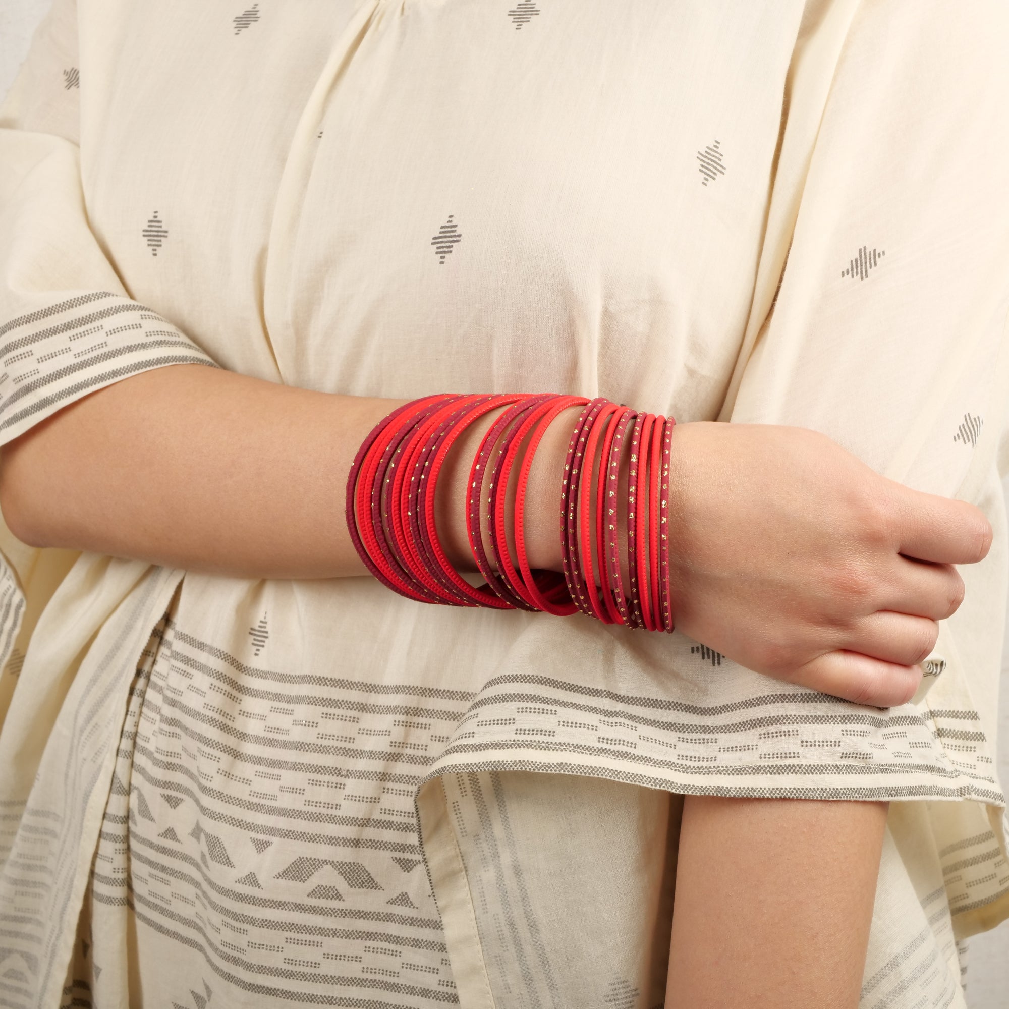 Crimson Red and Maroon Bangle Stack