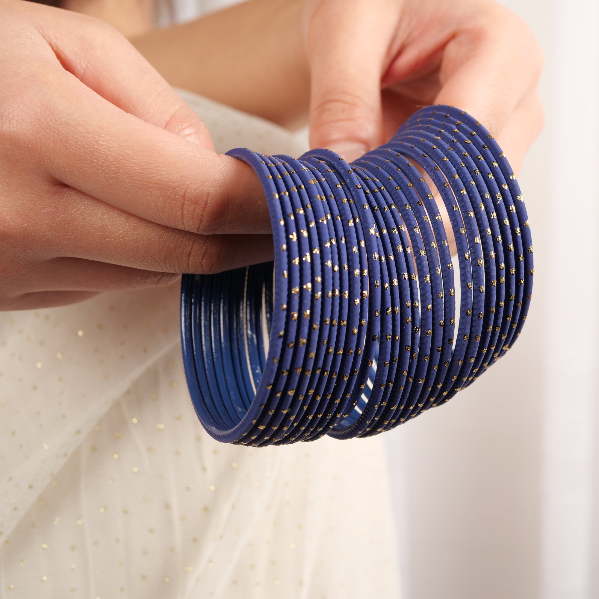 Deep Navy Gold Dot Bangles