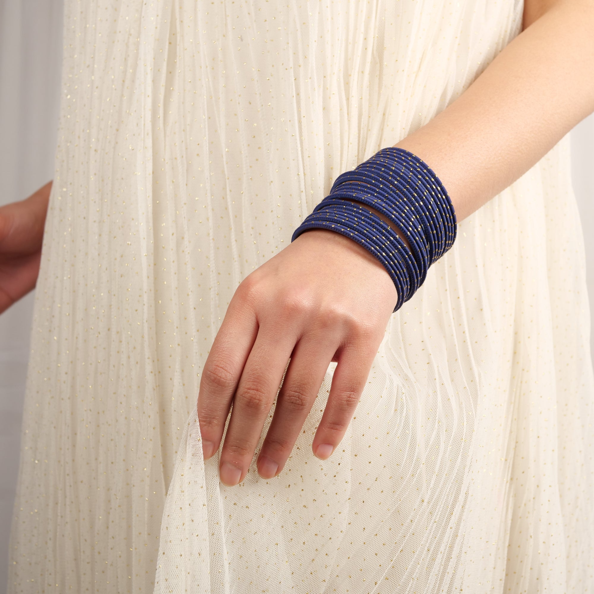 Deep Navy Gold Dot Bangles