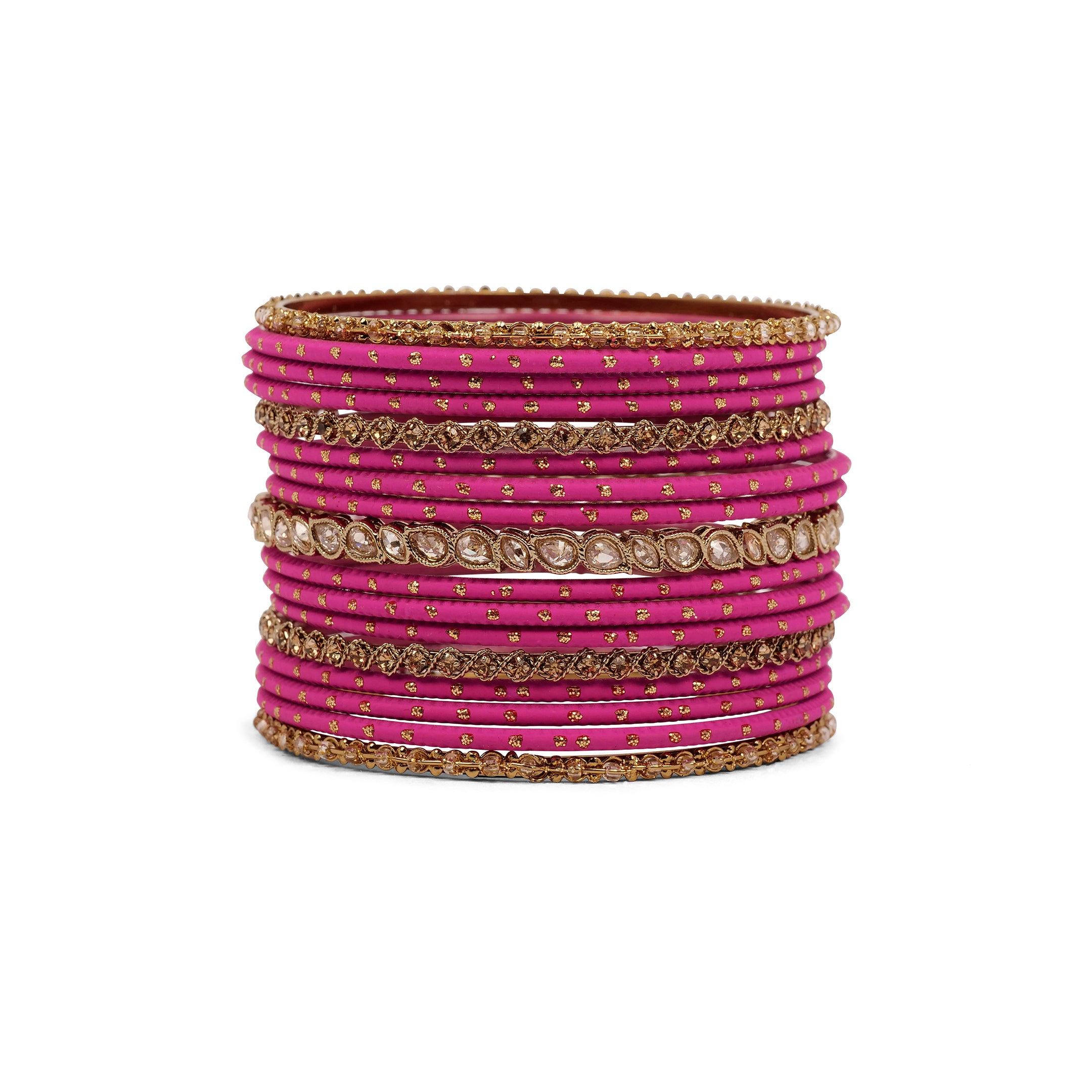 Ethnic Bangle Set in Hot Pink 