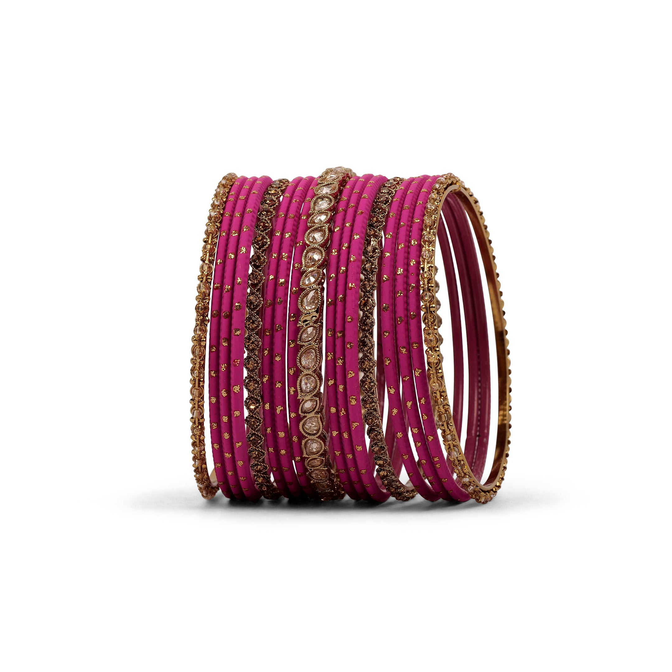 Ethnic Bangle Set in Hot Pink 