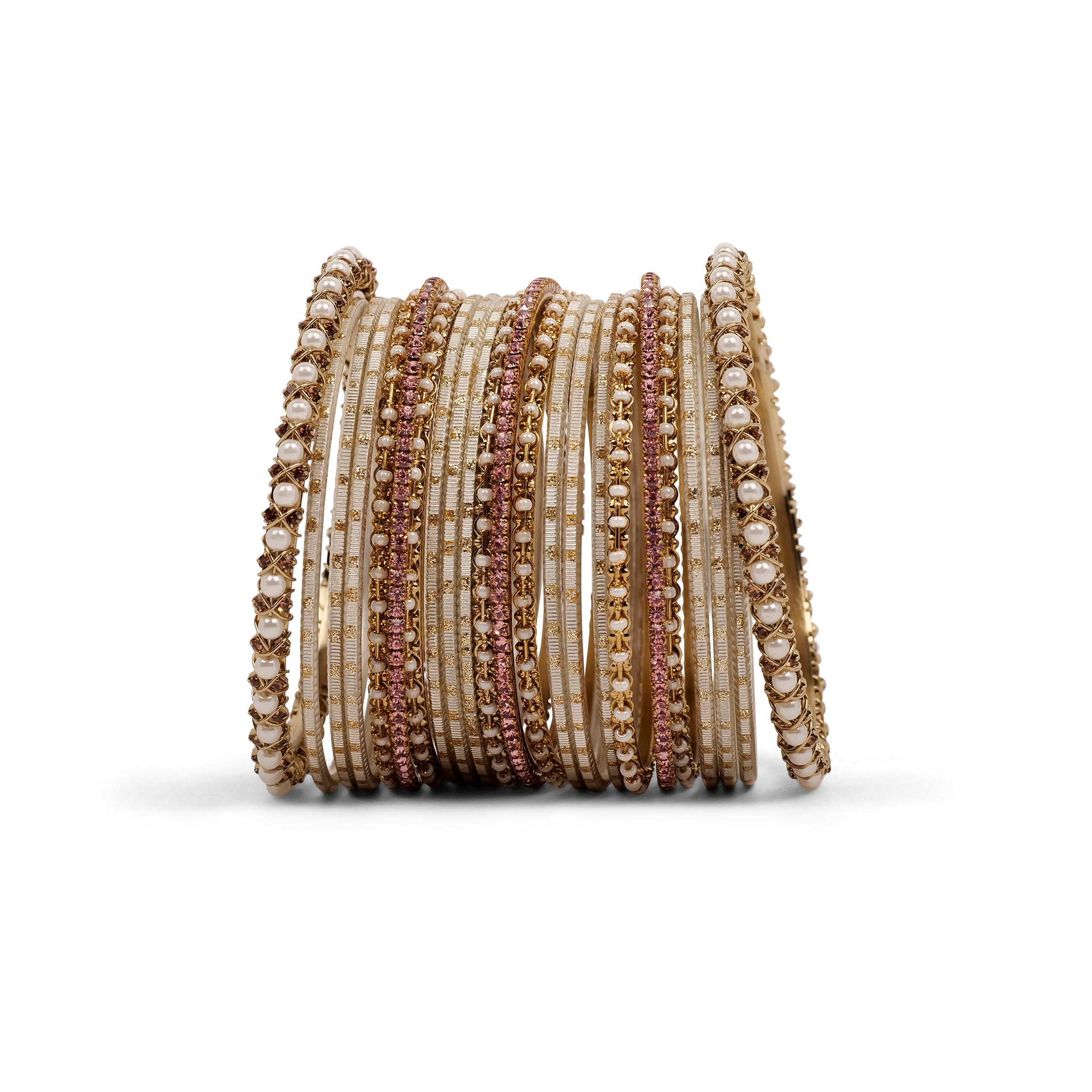 Vintage Pearl Bangle Set in Light Pink
