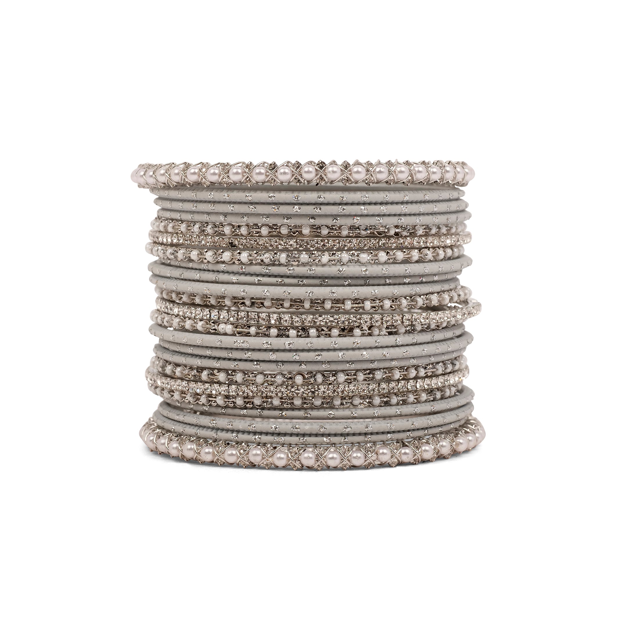 Vintage Pearl Bangle Set in Rhodium