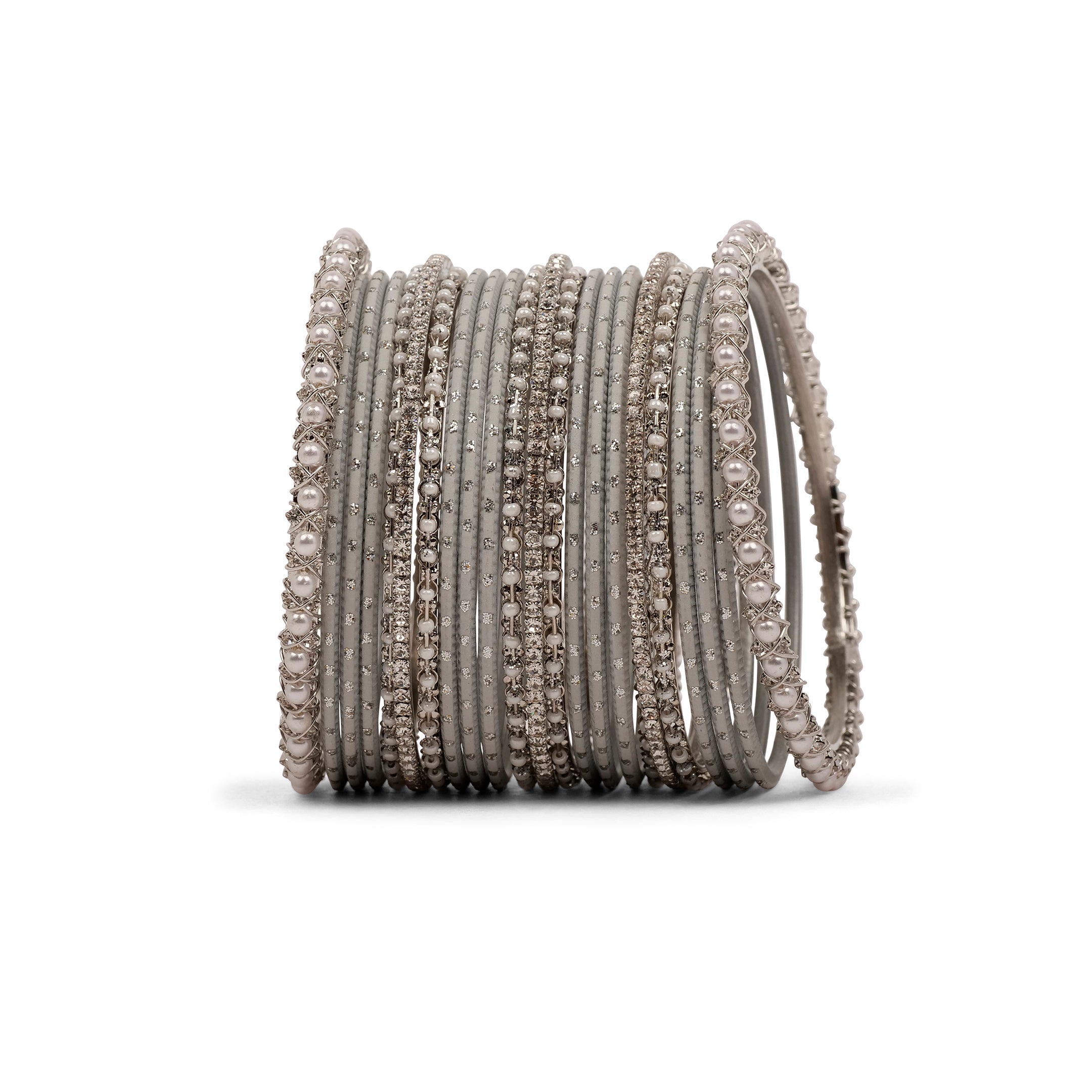 Vintage Pearl Bangle Set in Rhodium