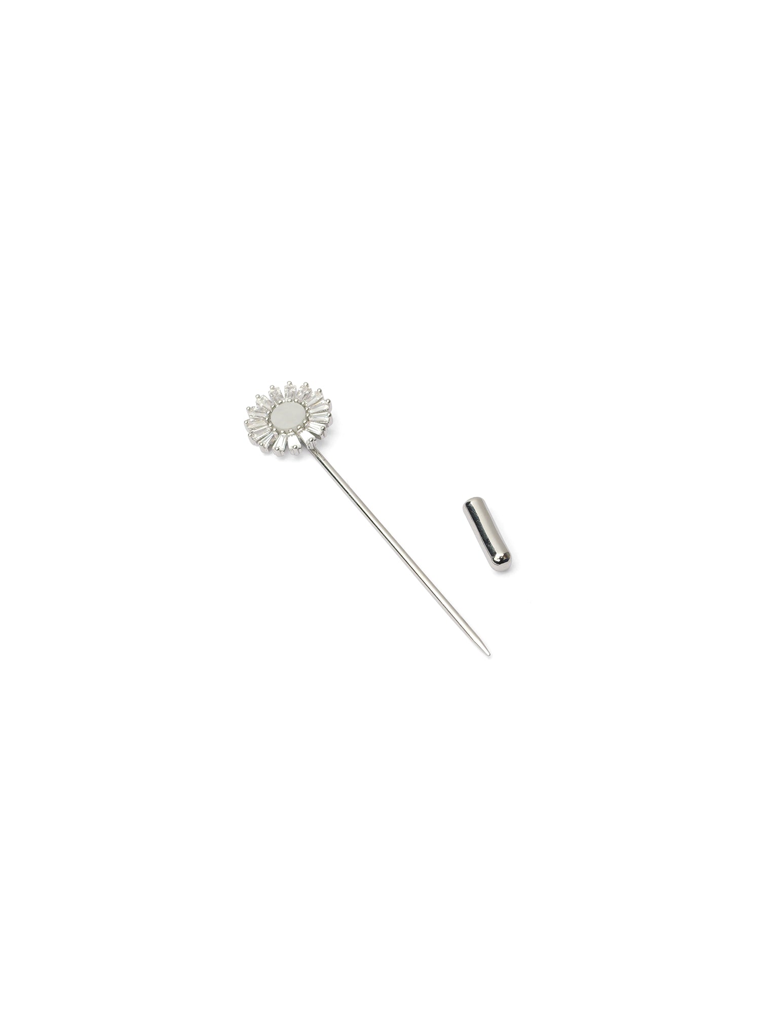 Dahlia Scarf Pin in White and Rhodium