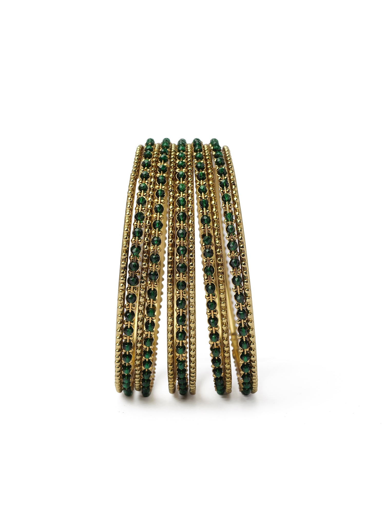 Damini Bangle Set in Green and Antique Gold
