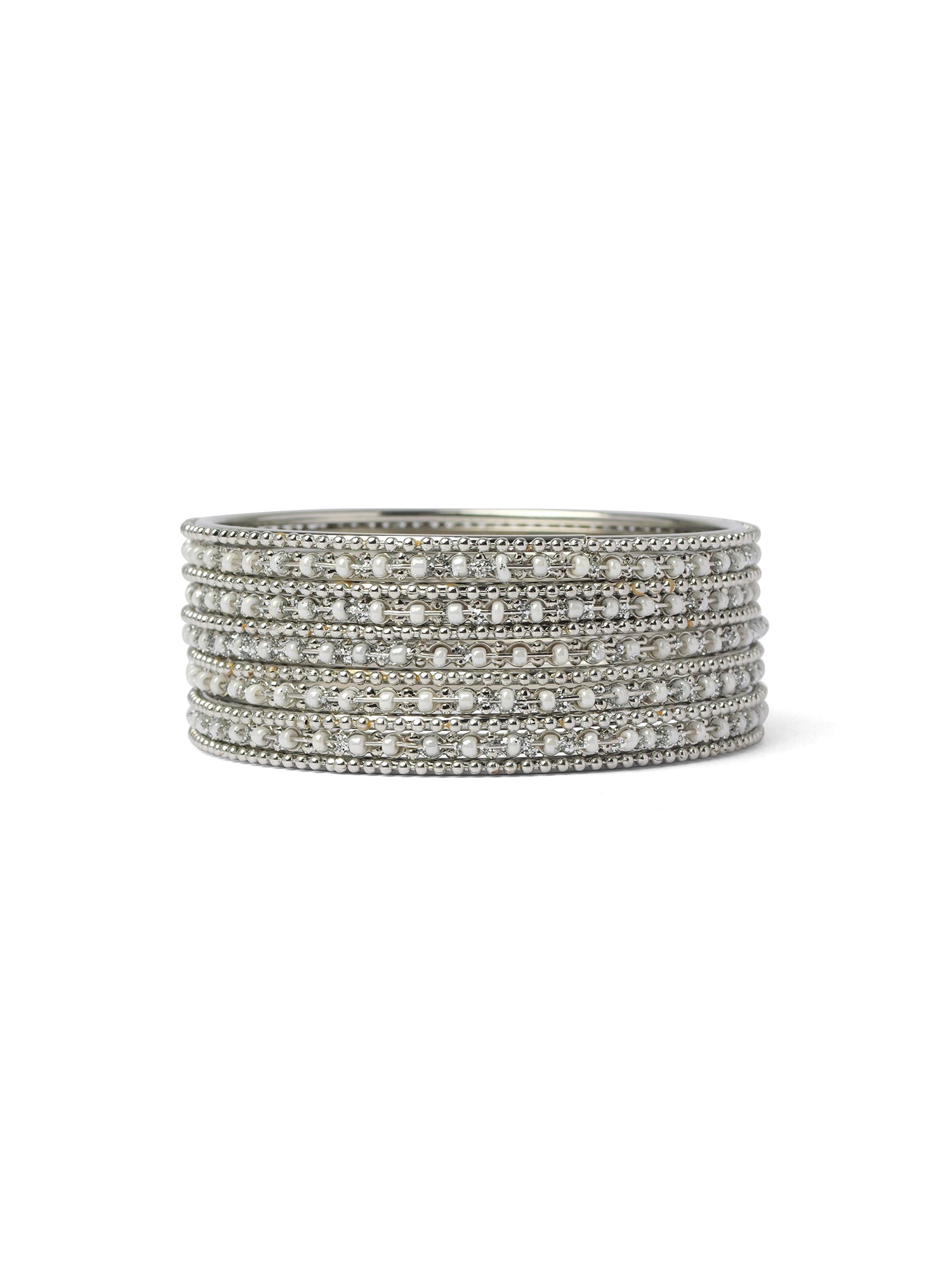 Damini Bangle Set in White and Rhodium