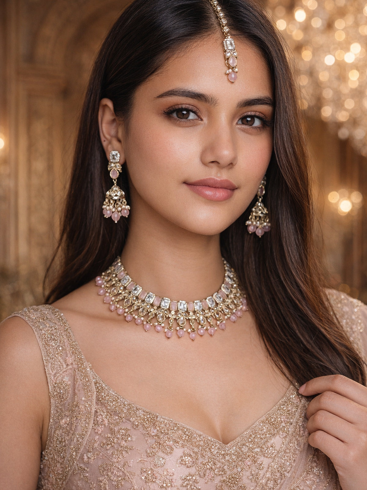 Devanshi Necklace Set in Light Pink