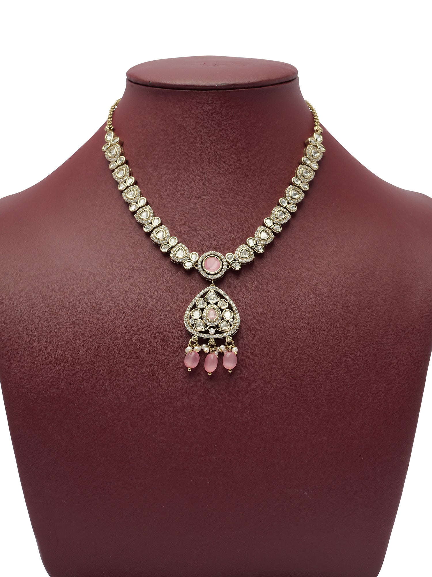 Divya Kundan Necklace Set in Pink