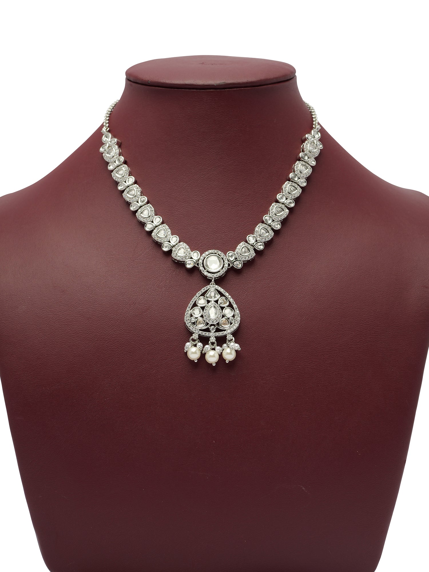 Divya Kundan Necklace Set in Rhodium