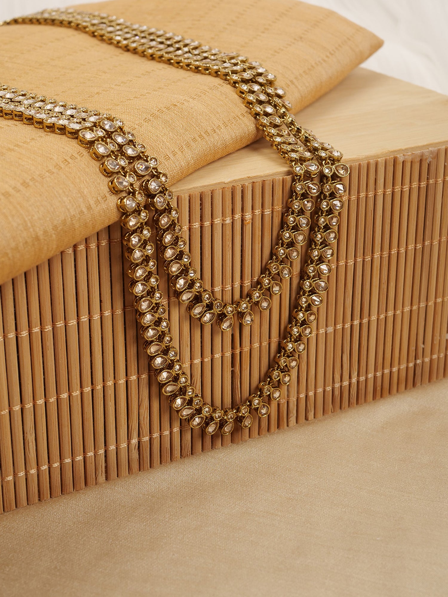 Double Layer Crystal Drop Rani Haar in Champagne