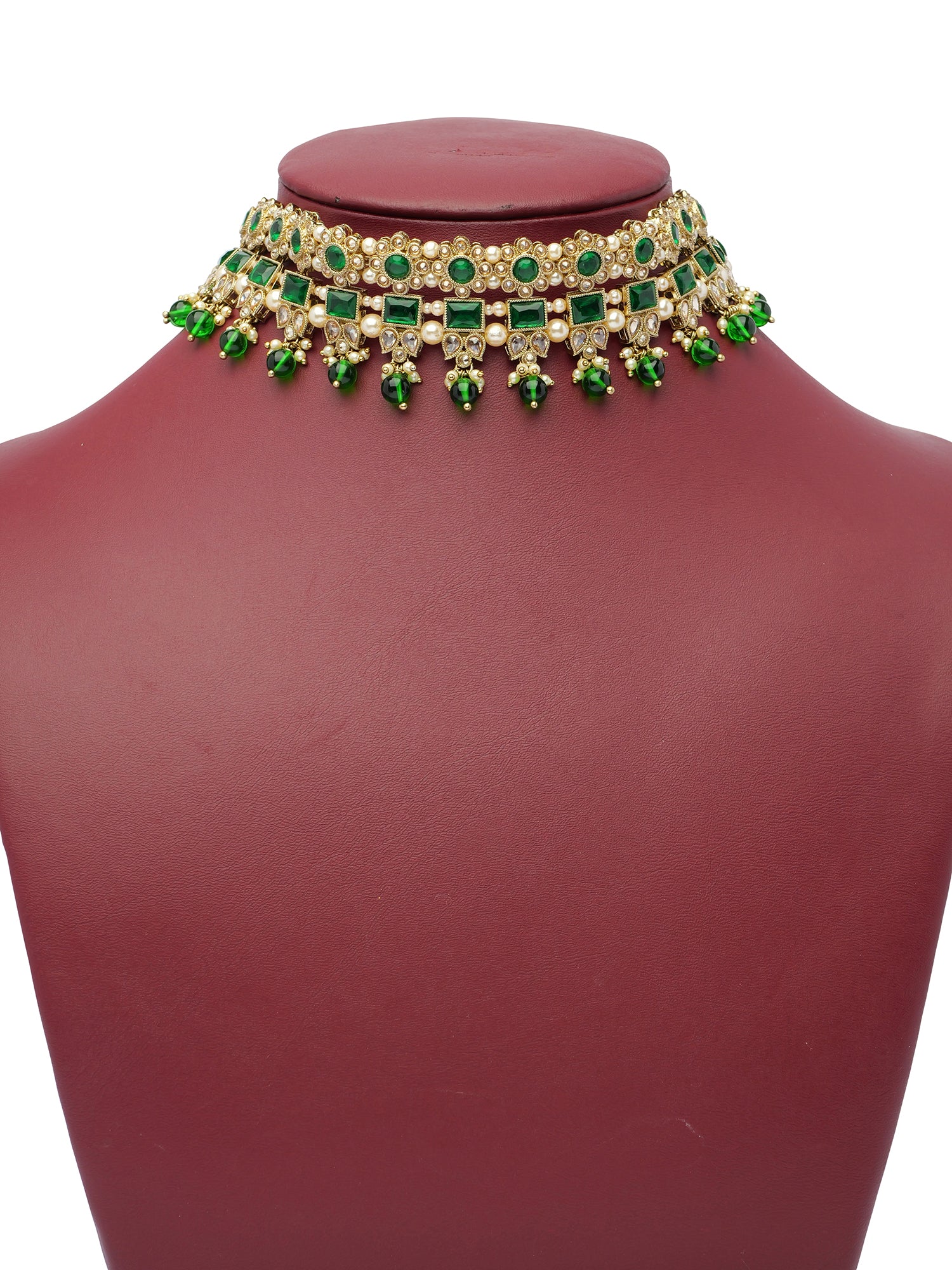 Dulari Necklace Set in Green and Antique Gold