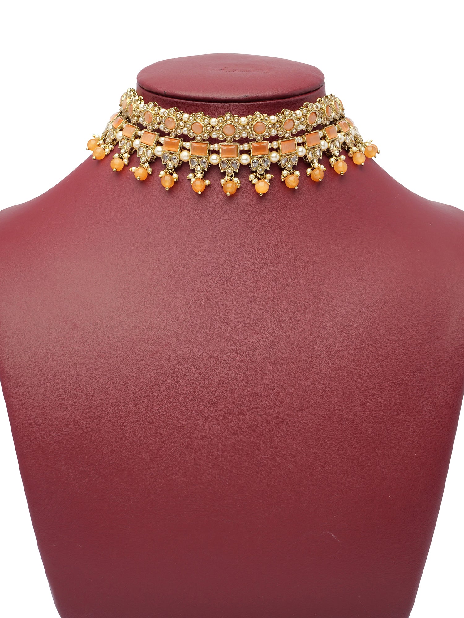 Dulari Necklace Set in Peach and Antique Gold